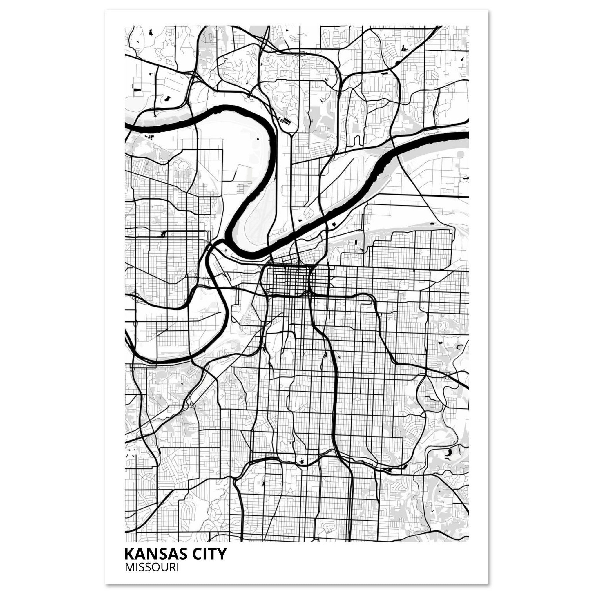 kansas city map poster print