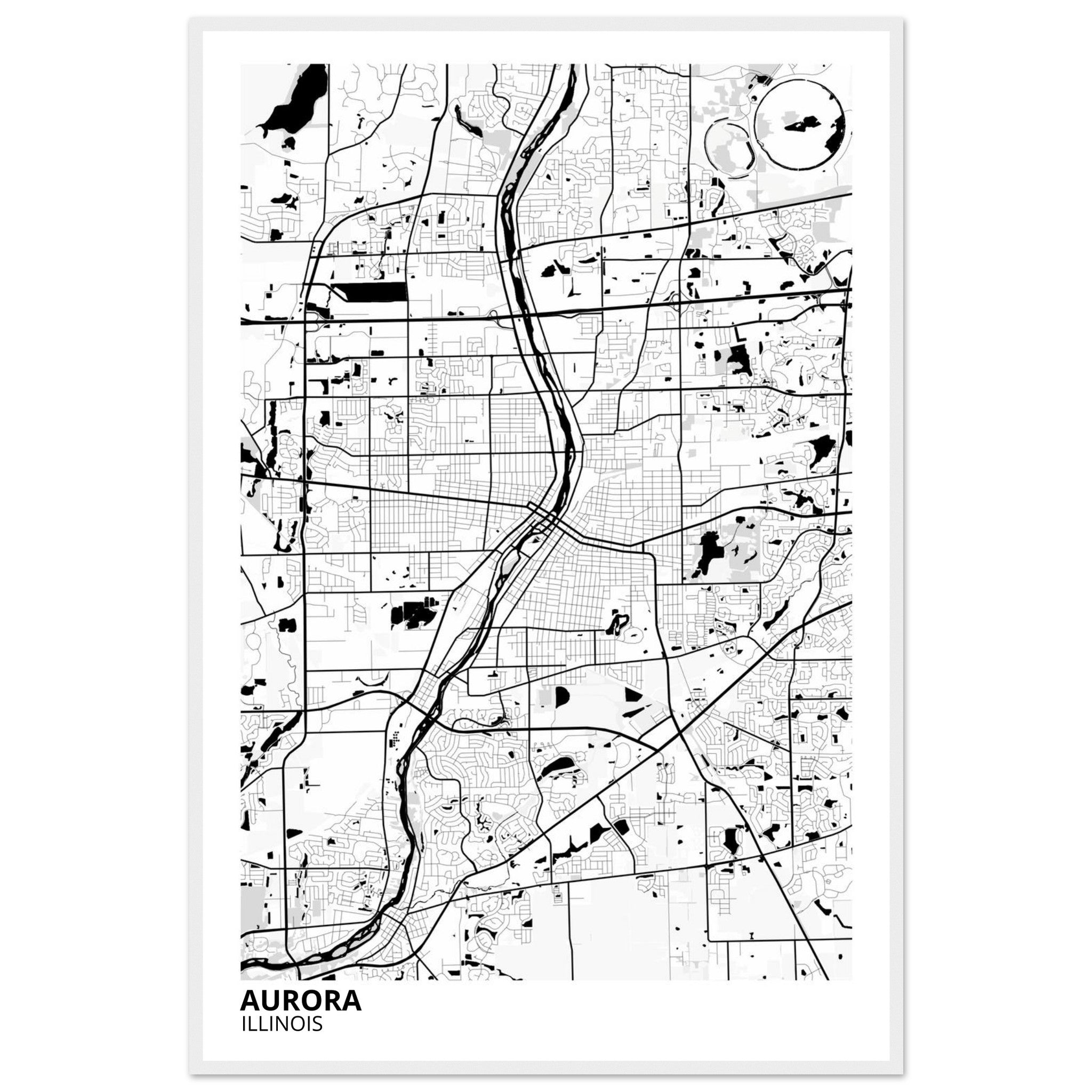 Aurora Illinois City Map Poster | Custom Map Art Print - Ink And Atlas