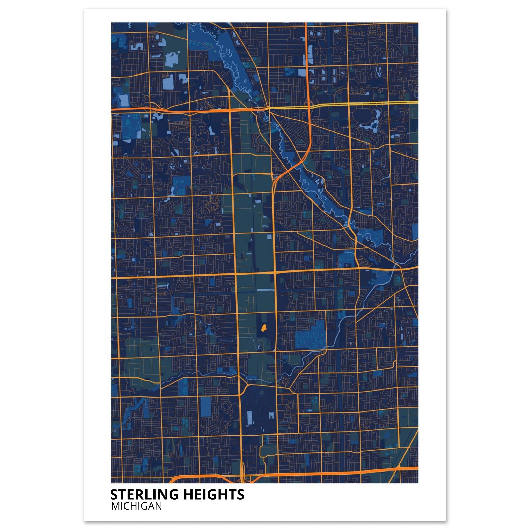Sterling Heights Michigan City Map Poster | Custom Map Art Print - Ink And Atlas