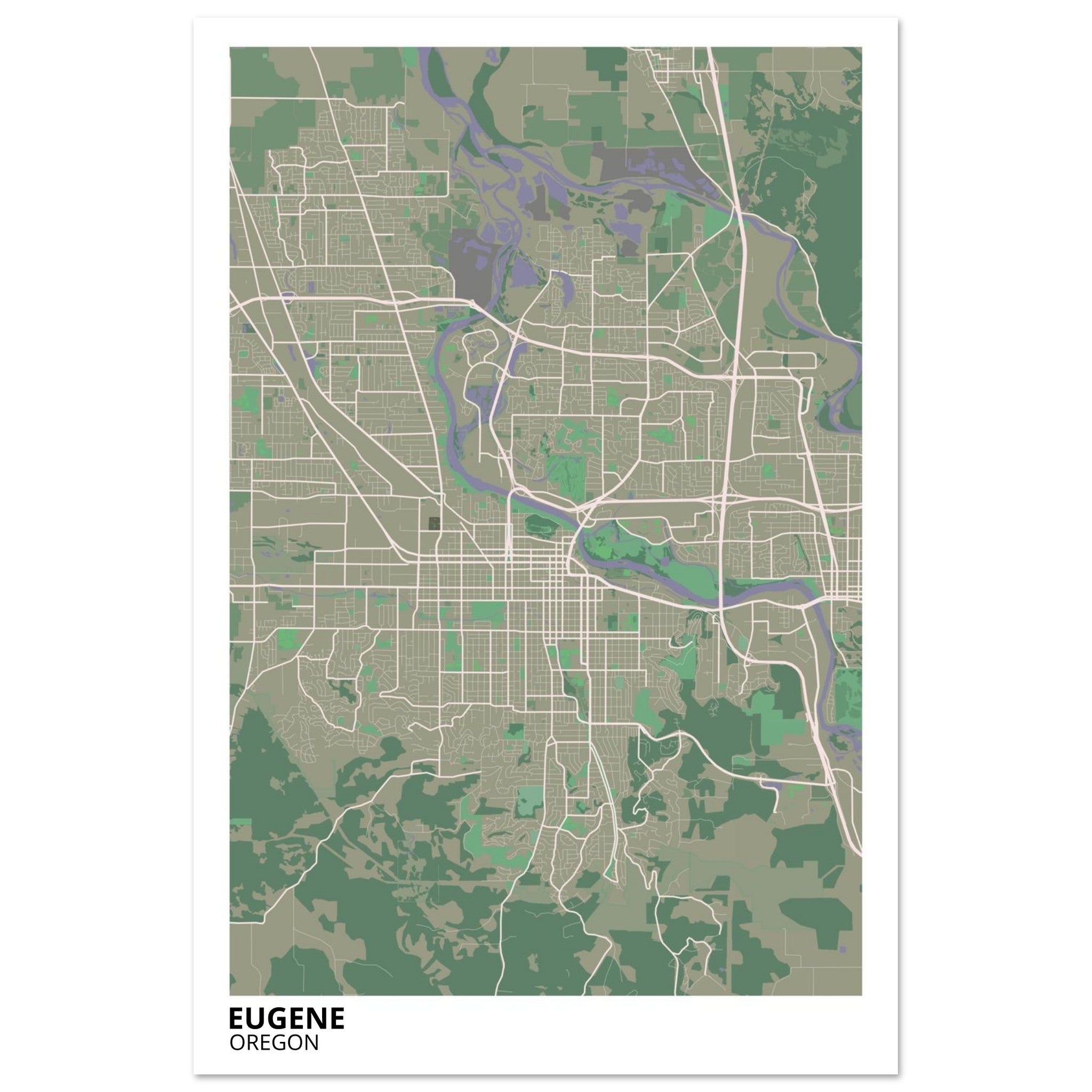 eugene oregon map poster print