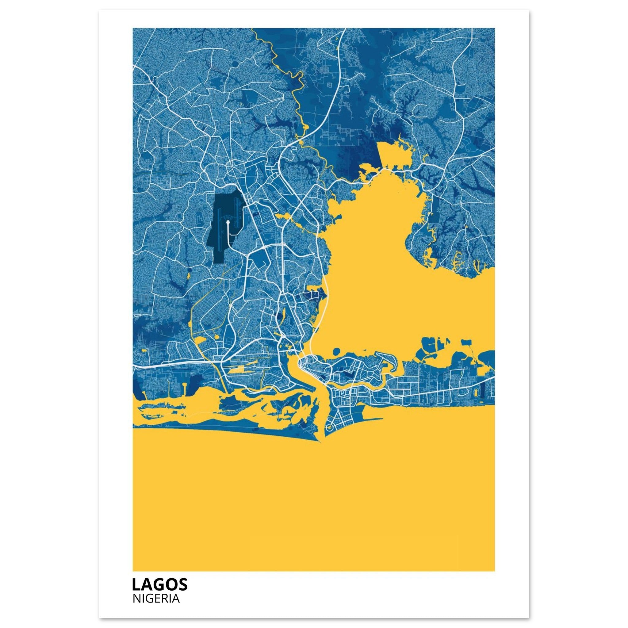 lagos nigeria map poster print