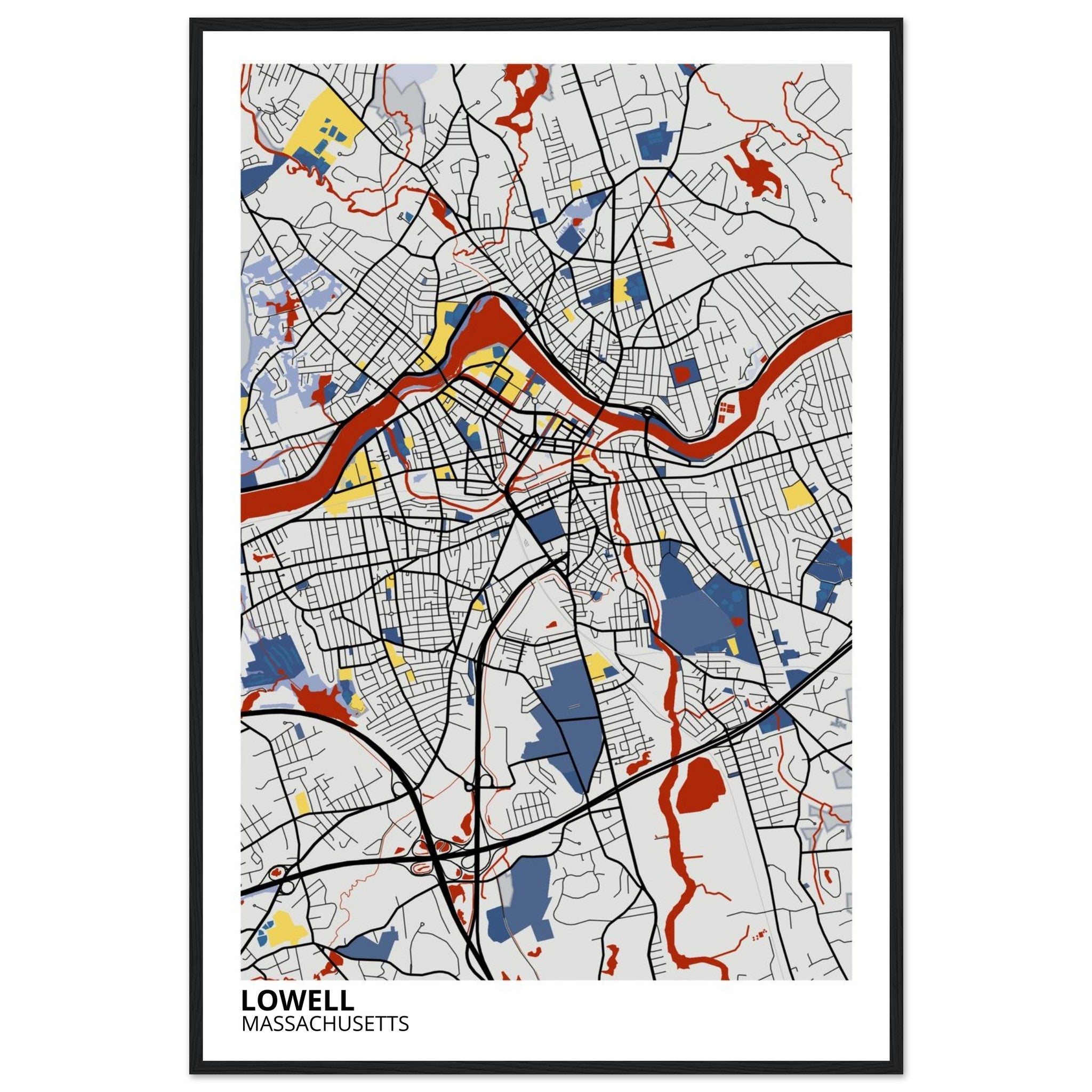 Lowell Massachusetts City Map Poster | Custom Map Art Print - Ink And Atlas