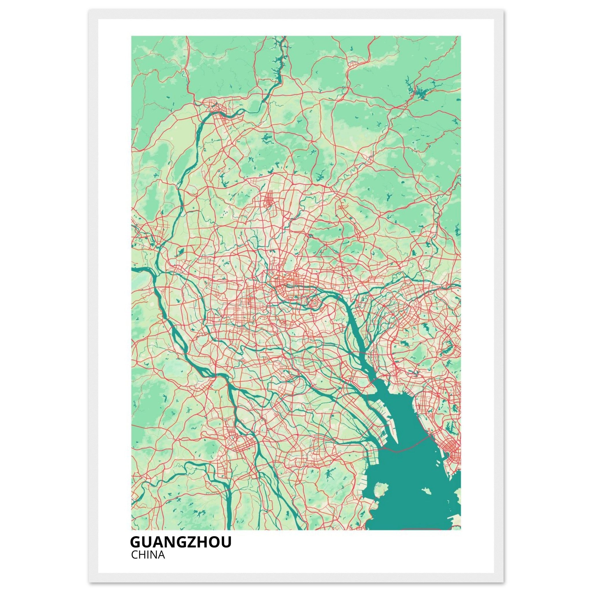 guangzhou china map poster print