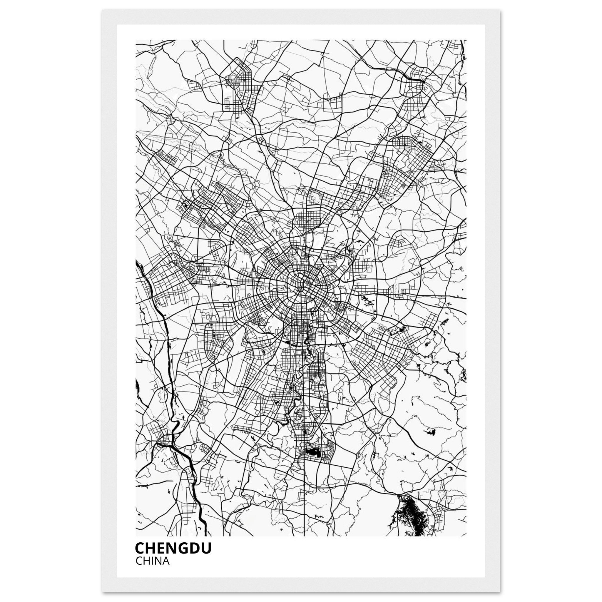 chengdu china map poster print