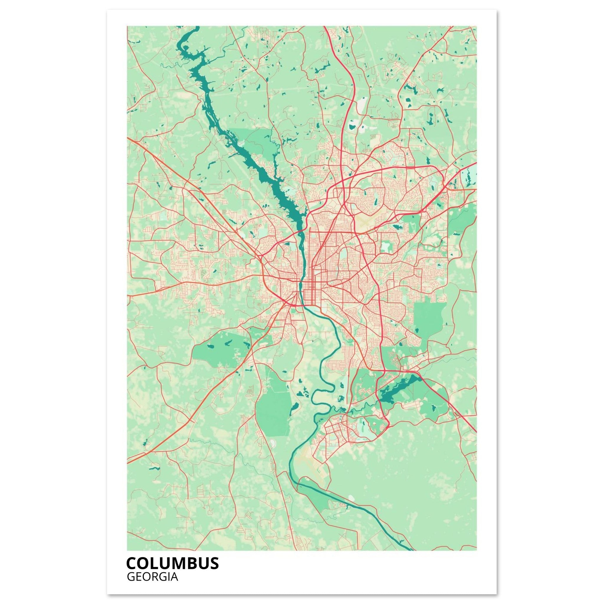 Columbus Georgia City Map Poster | Custom Map Art Print - Ink And Atlas