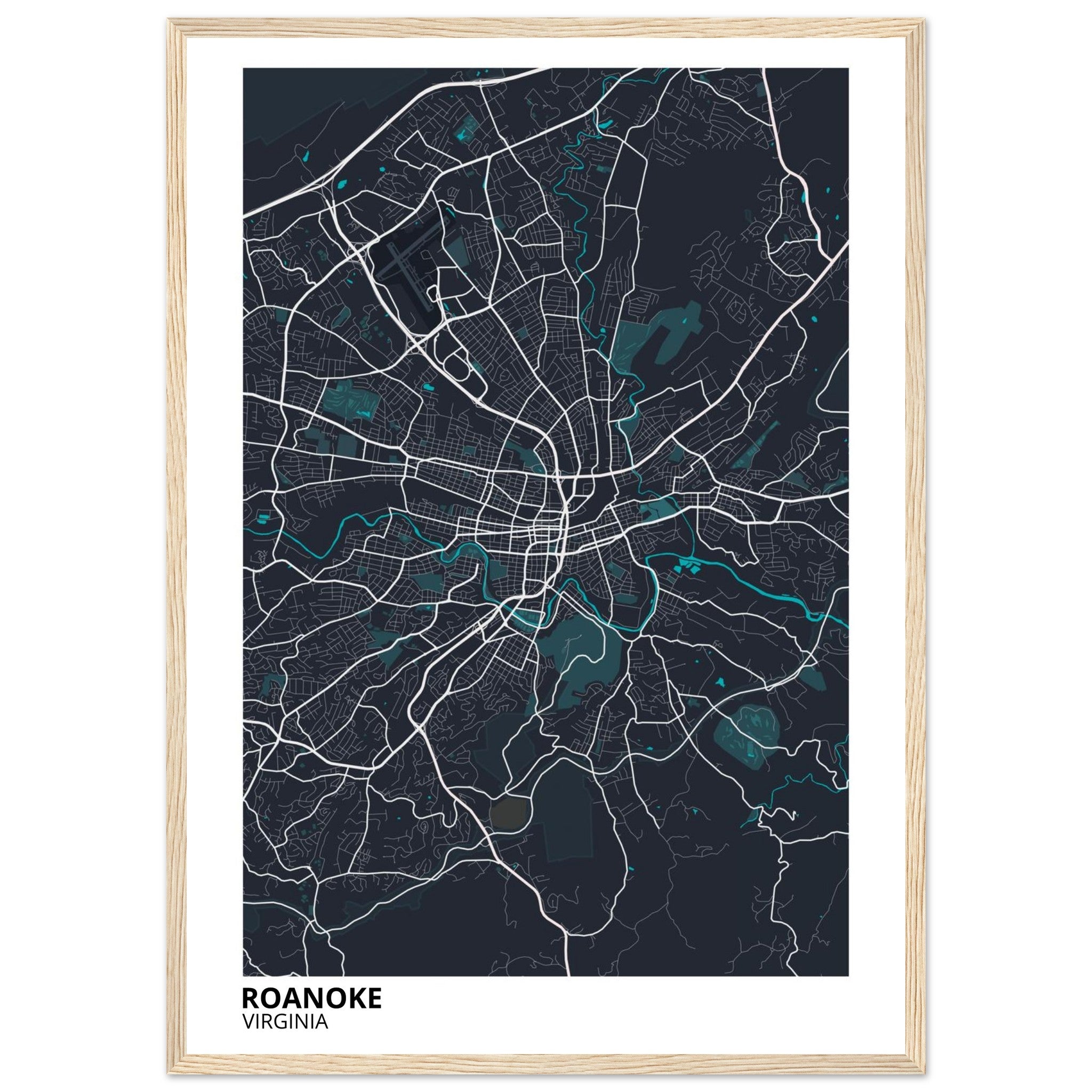 Roanoke Virginia City Map Poster | Custom Map Art Print - Ink And Atlas