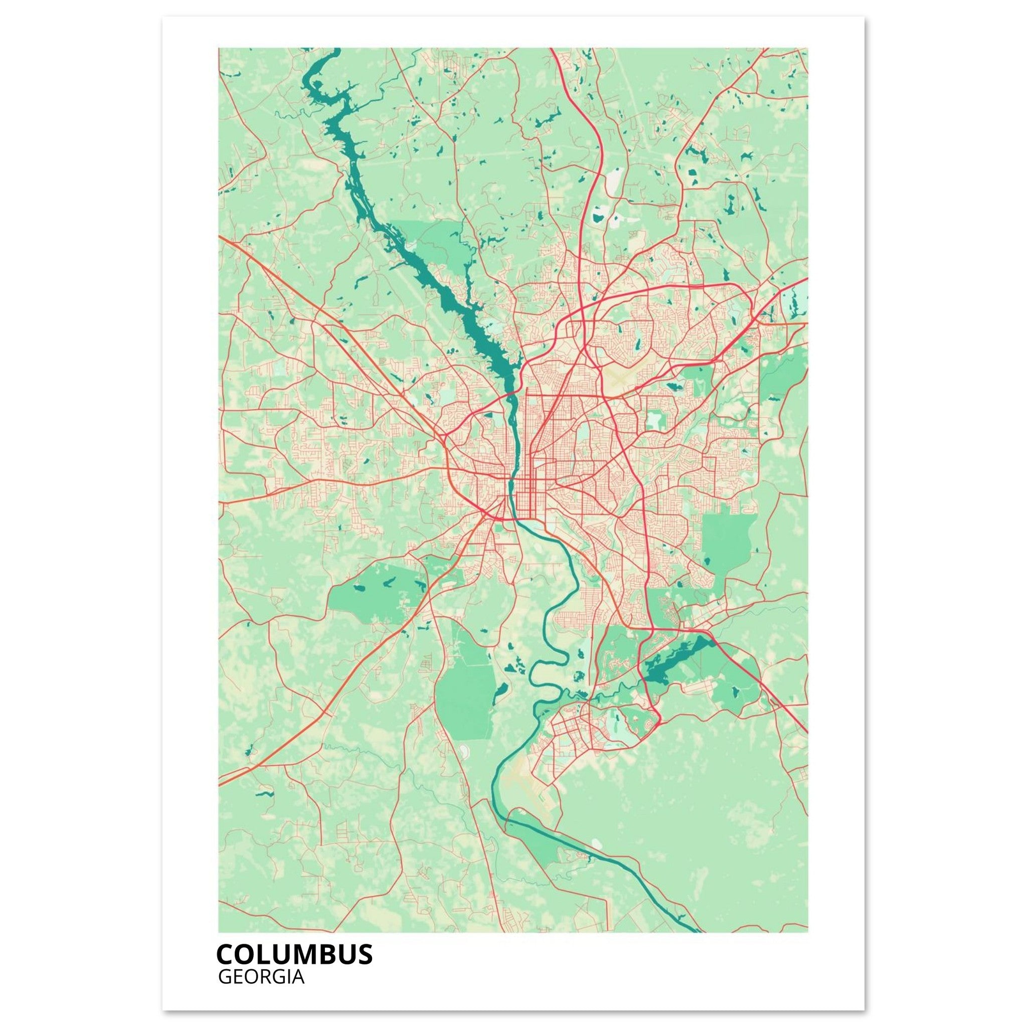 Columbus Georgia City Map Poster | Custom Map Art Print - Ink And Atlas