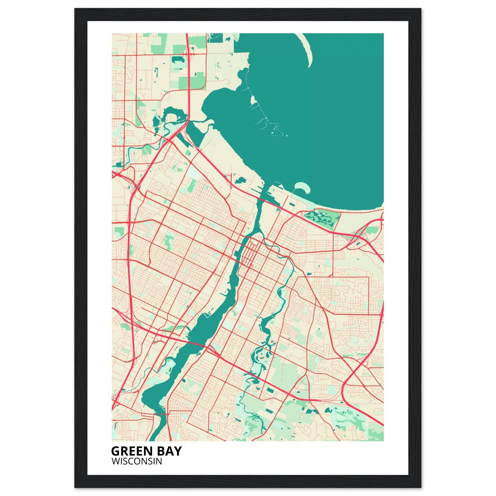 Green Bay Wisconsin City Map Poster | Custom Map Art Print - Ink And Atlas
