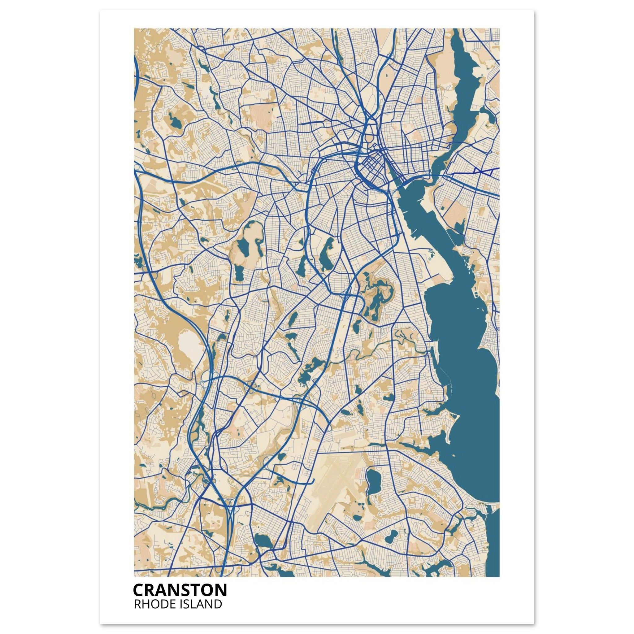 cranston rhode island map poster print