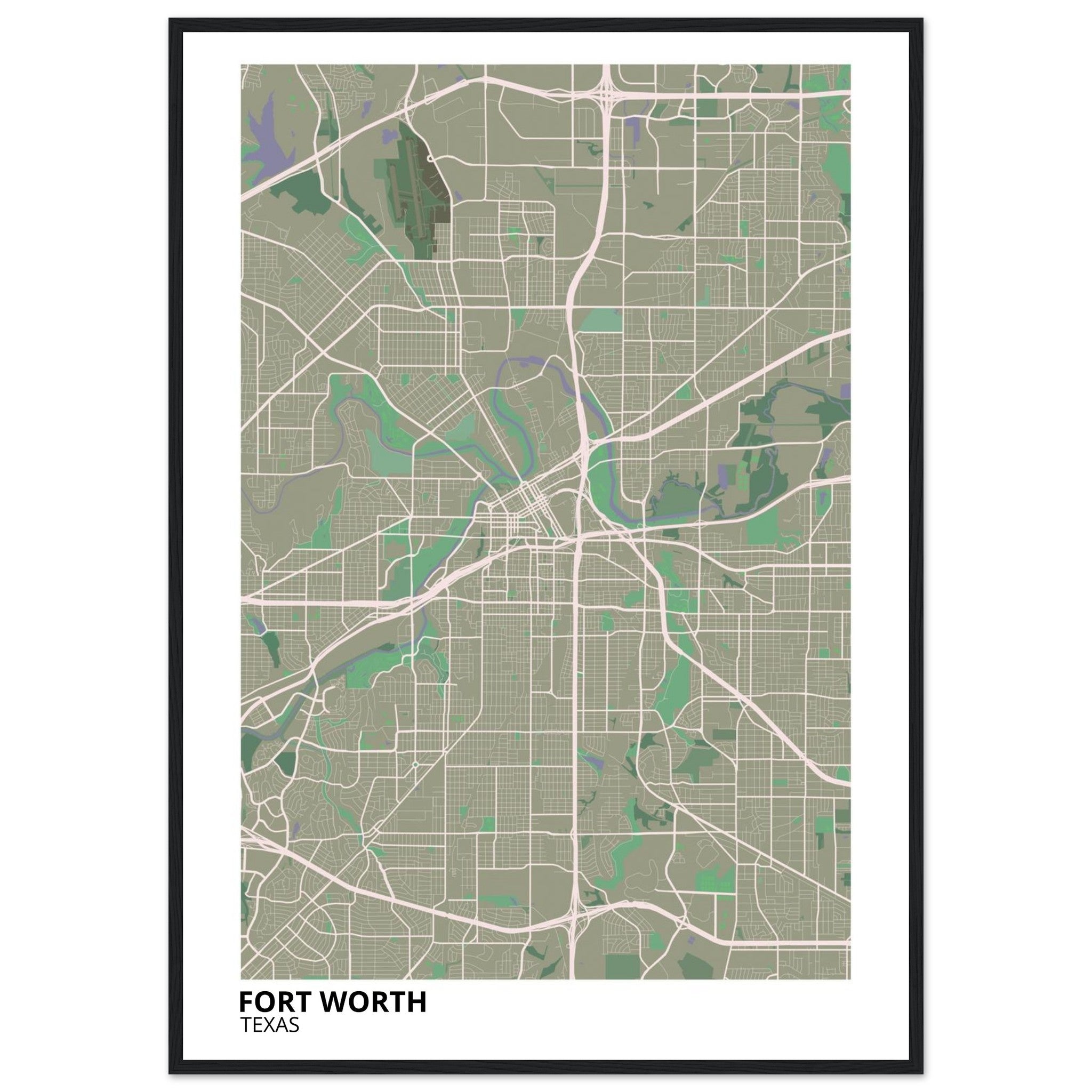 fort worth map poster print
