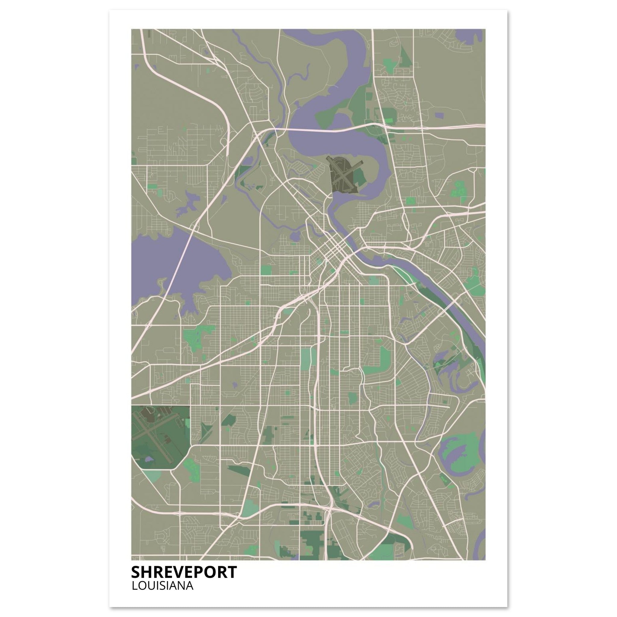 Shreveport Louisiana City Map Poster | Custom Map Art Print - Ink And Atlas
