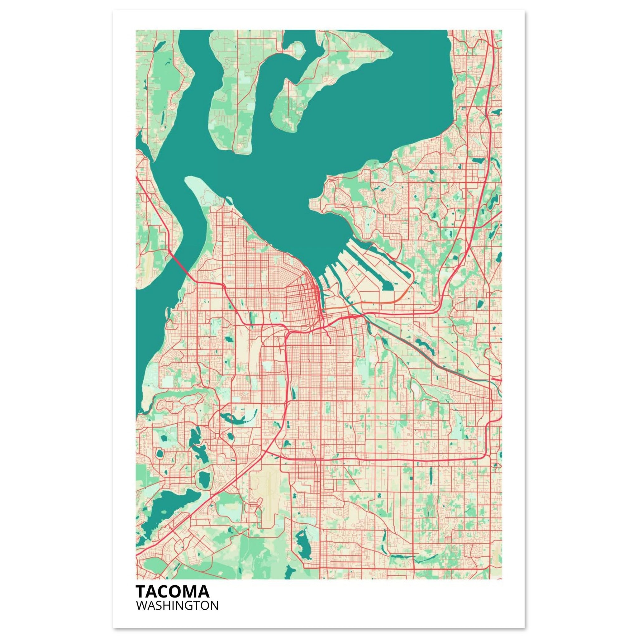 tacoma washington map poster print