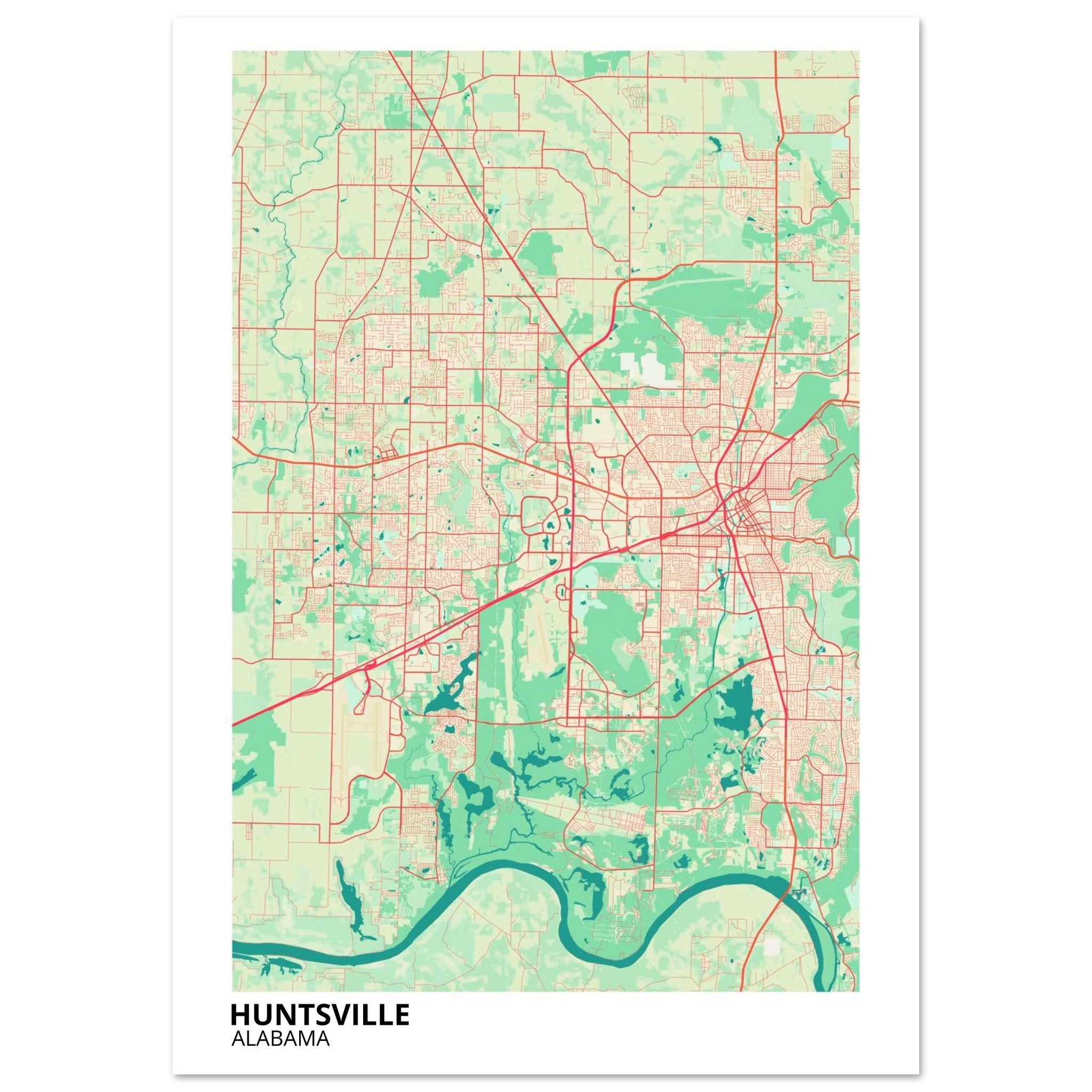 Huntsville Alabama City Map Poster | Custom Map Art Print - Ink And Atlas