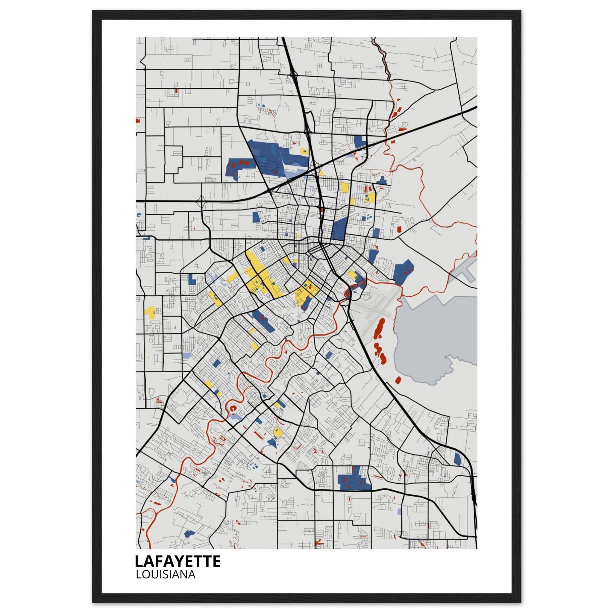 Lafayette Louisiana City Map Poster | Custom Map Art Print - Ink And Atlas