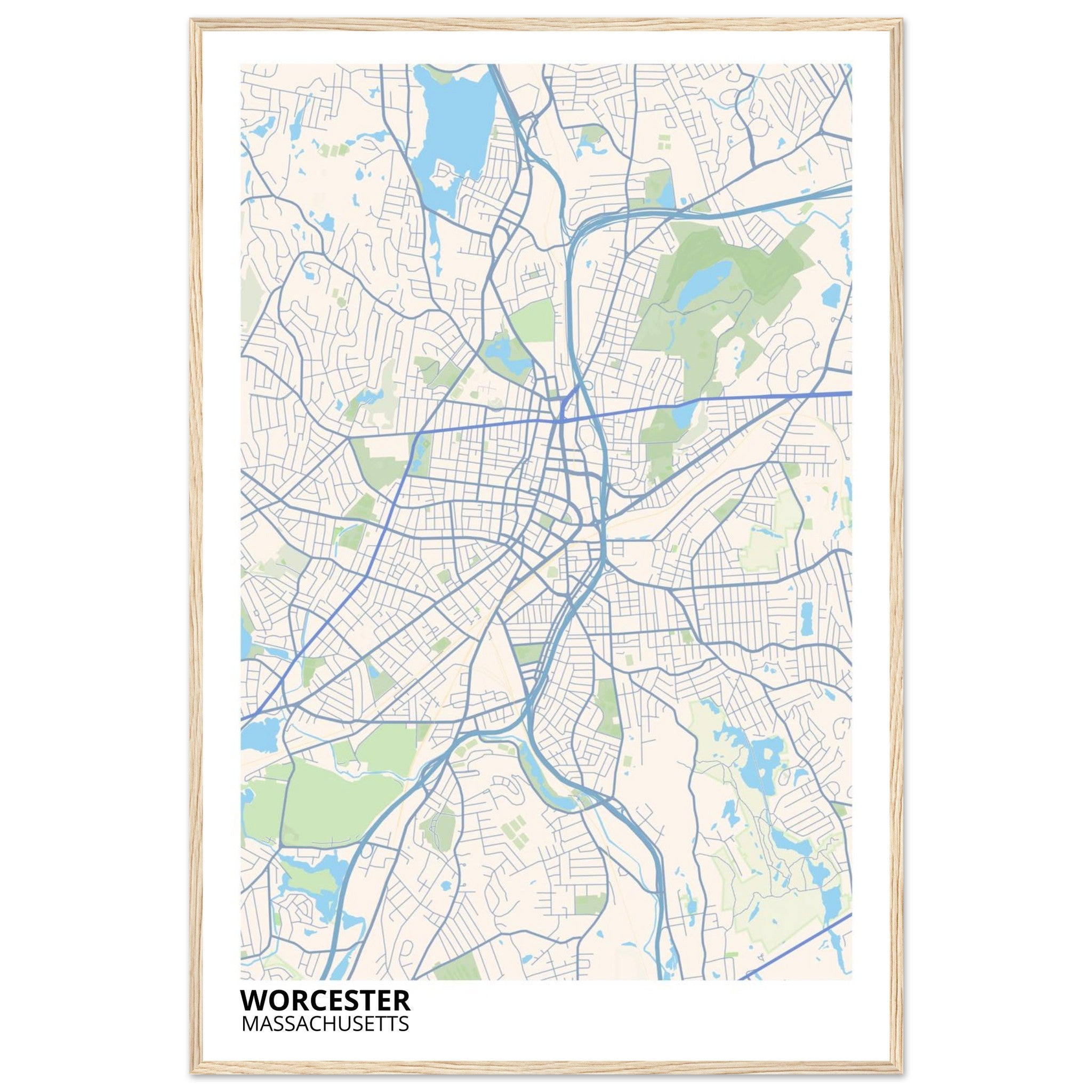 worcester map poster print