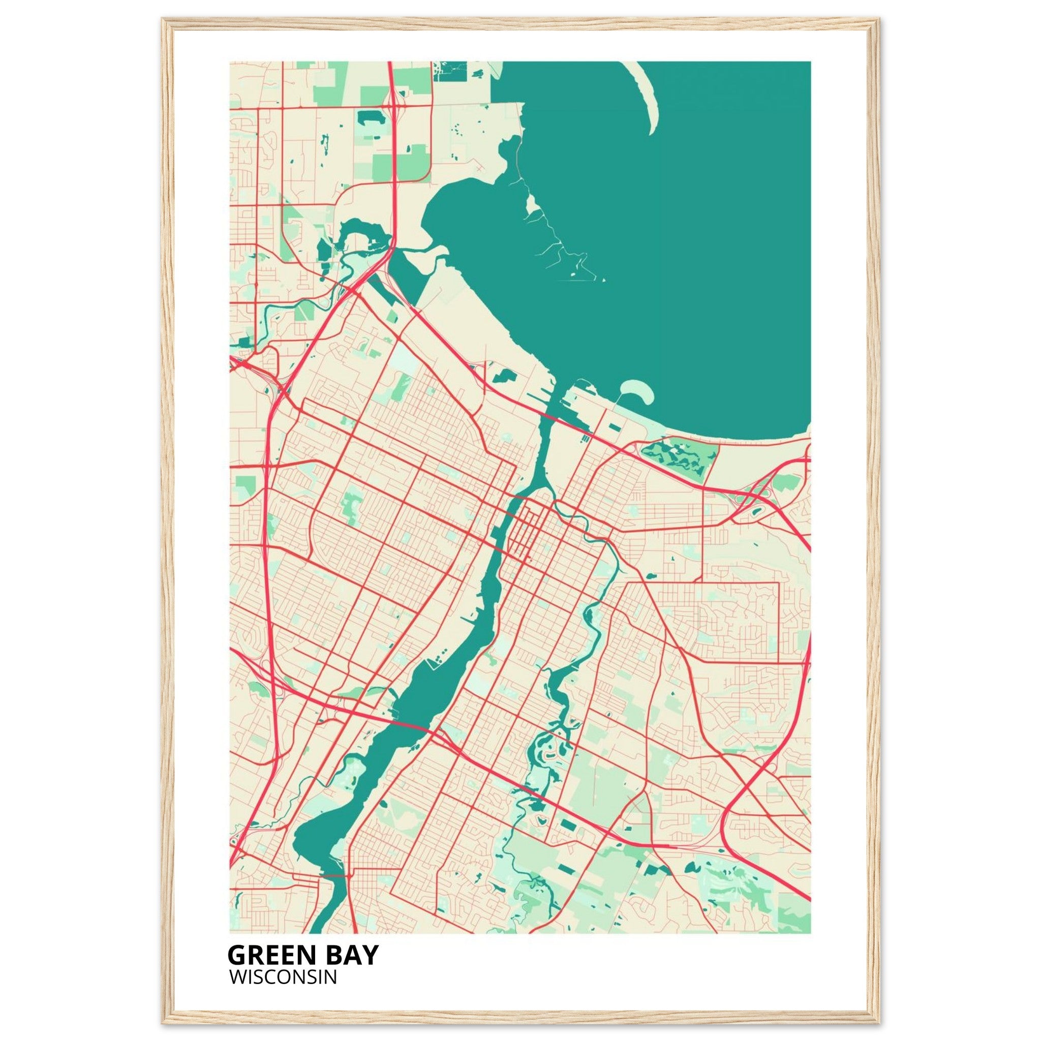 Green Bay Wisconsin City Map Poster | Custom Map Art Print - Ink And Atlas