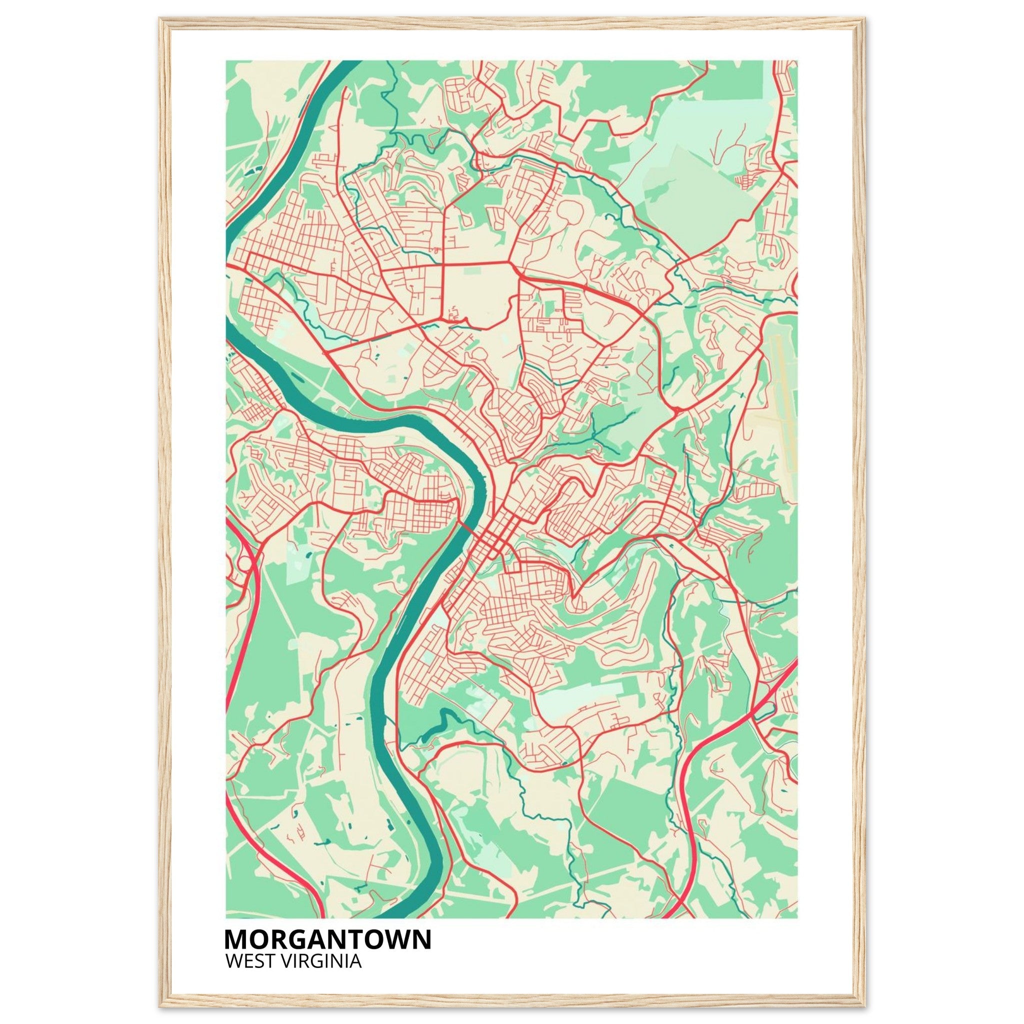 Morgantown West Virginia City Map Poster | Custom Map Art Print - Ink And Atlas