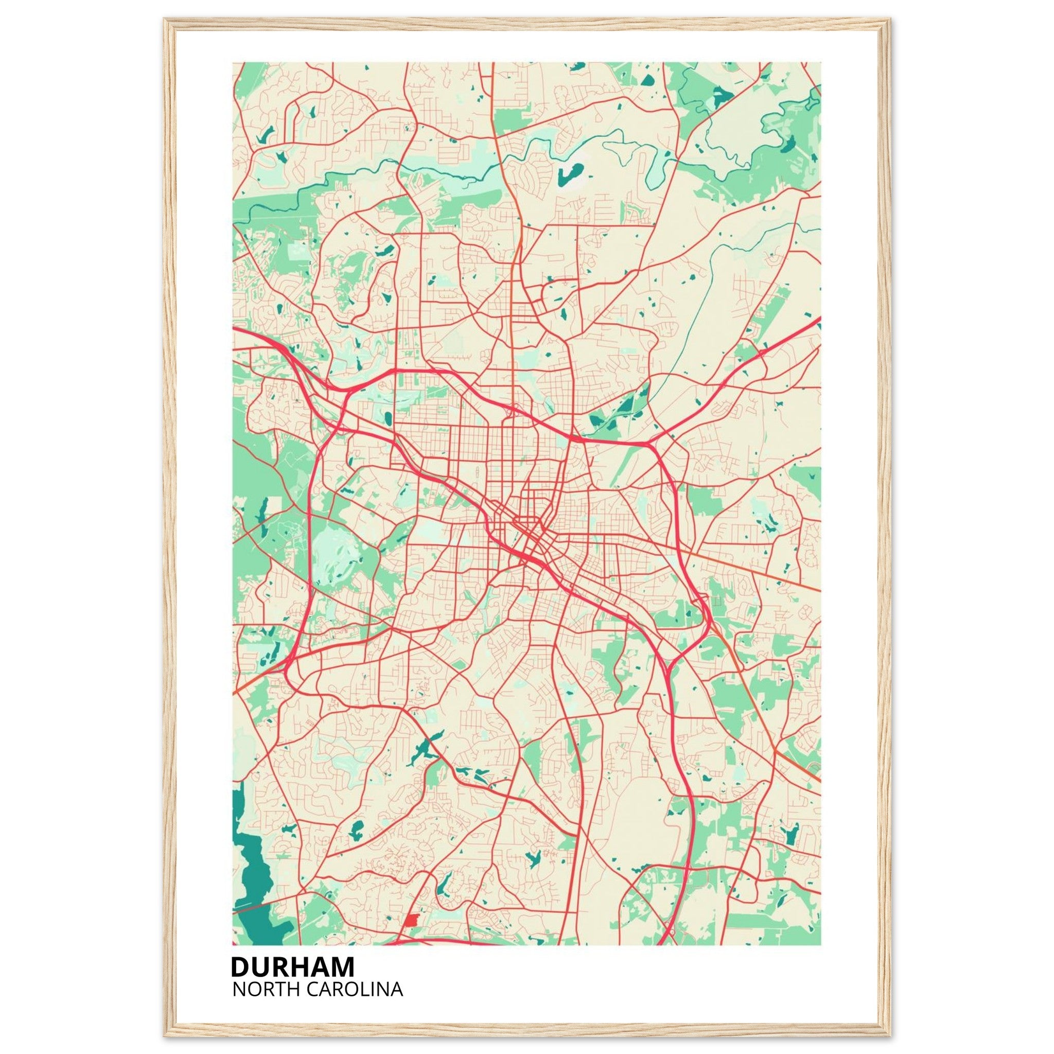Durham North Carolina City Map Poster | Custom Map Art Print - Ink And Atlas