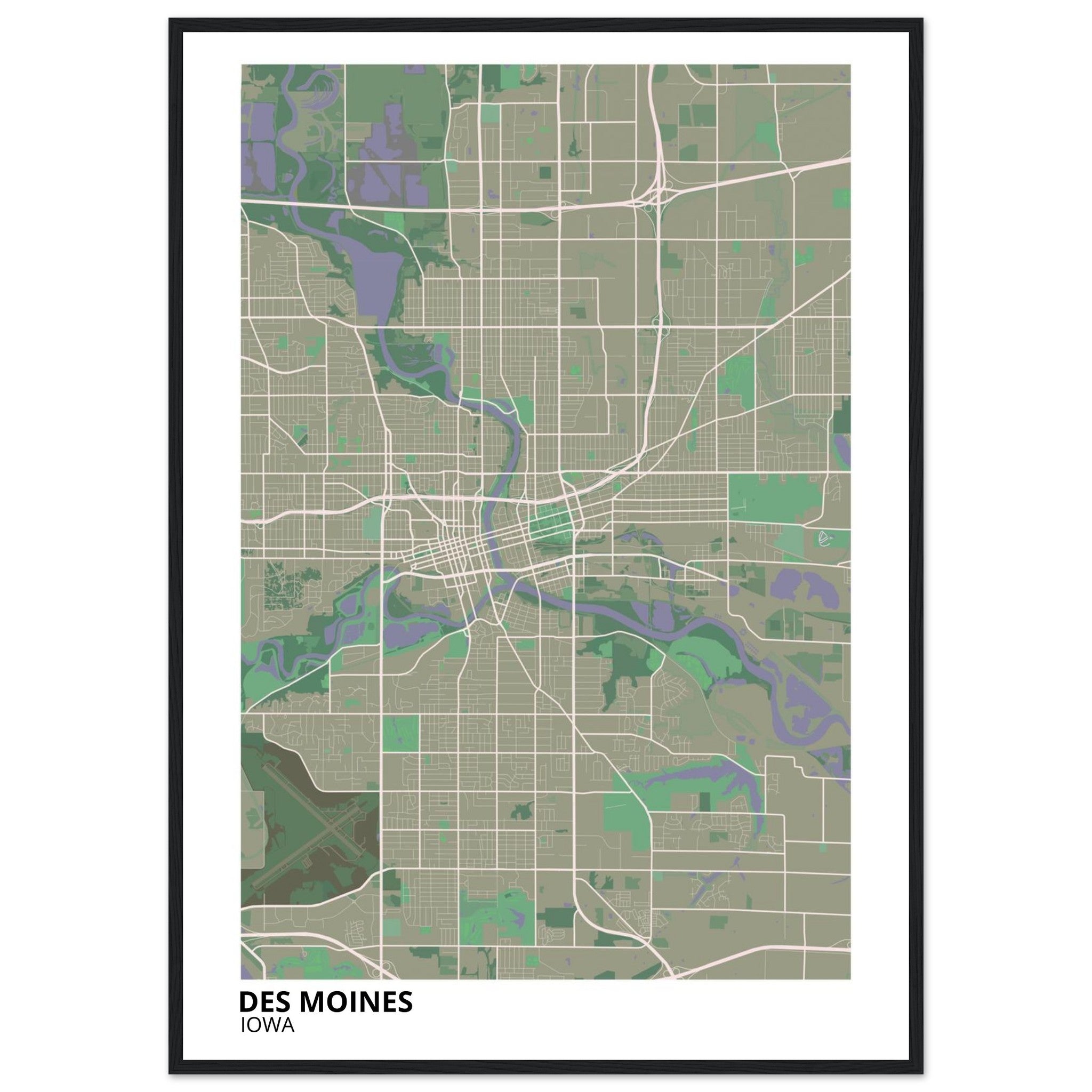 des moines map poster print