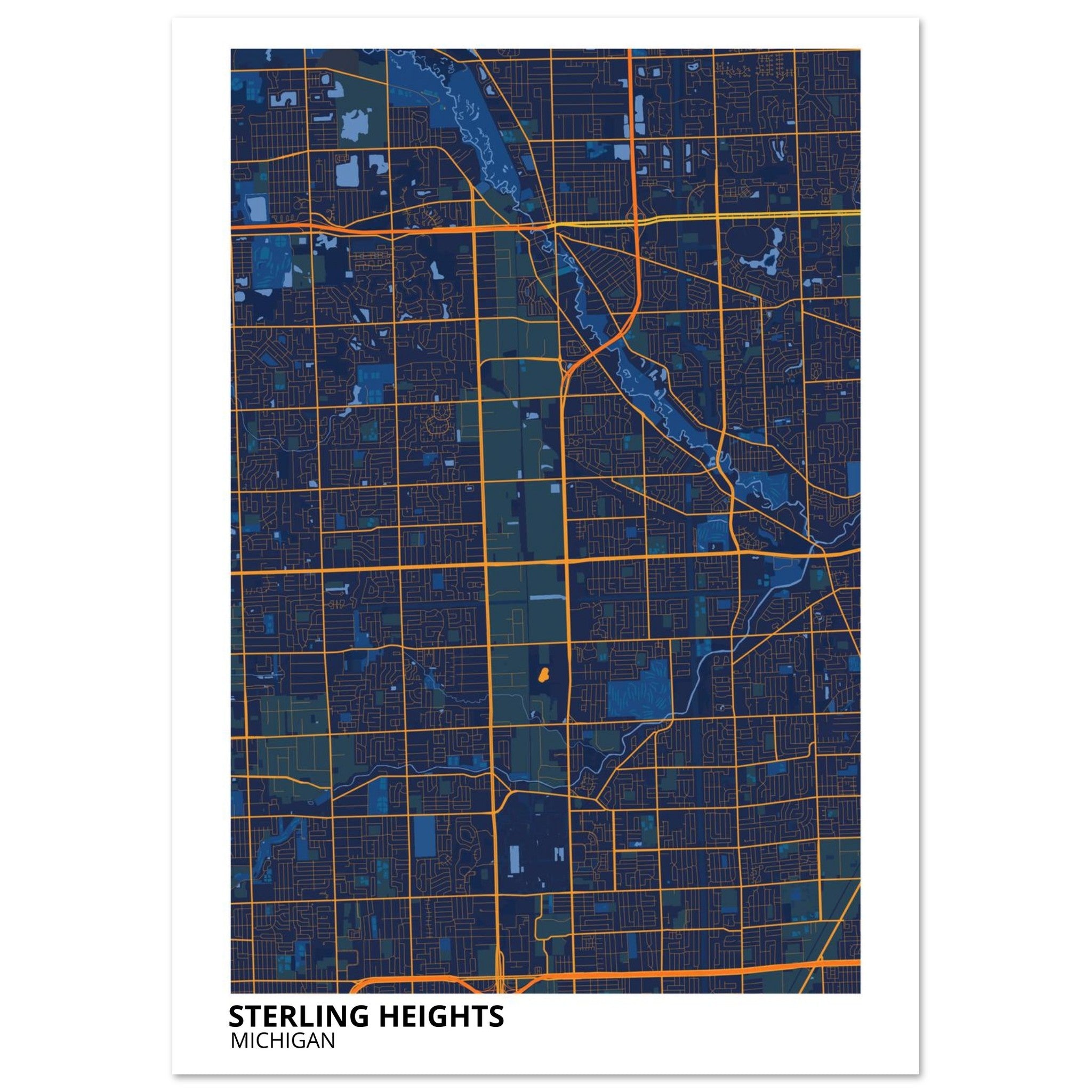Sterling Heights Michigan City Map Poster | Custom Map Art Print - Ink And Atlas
