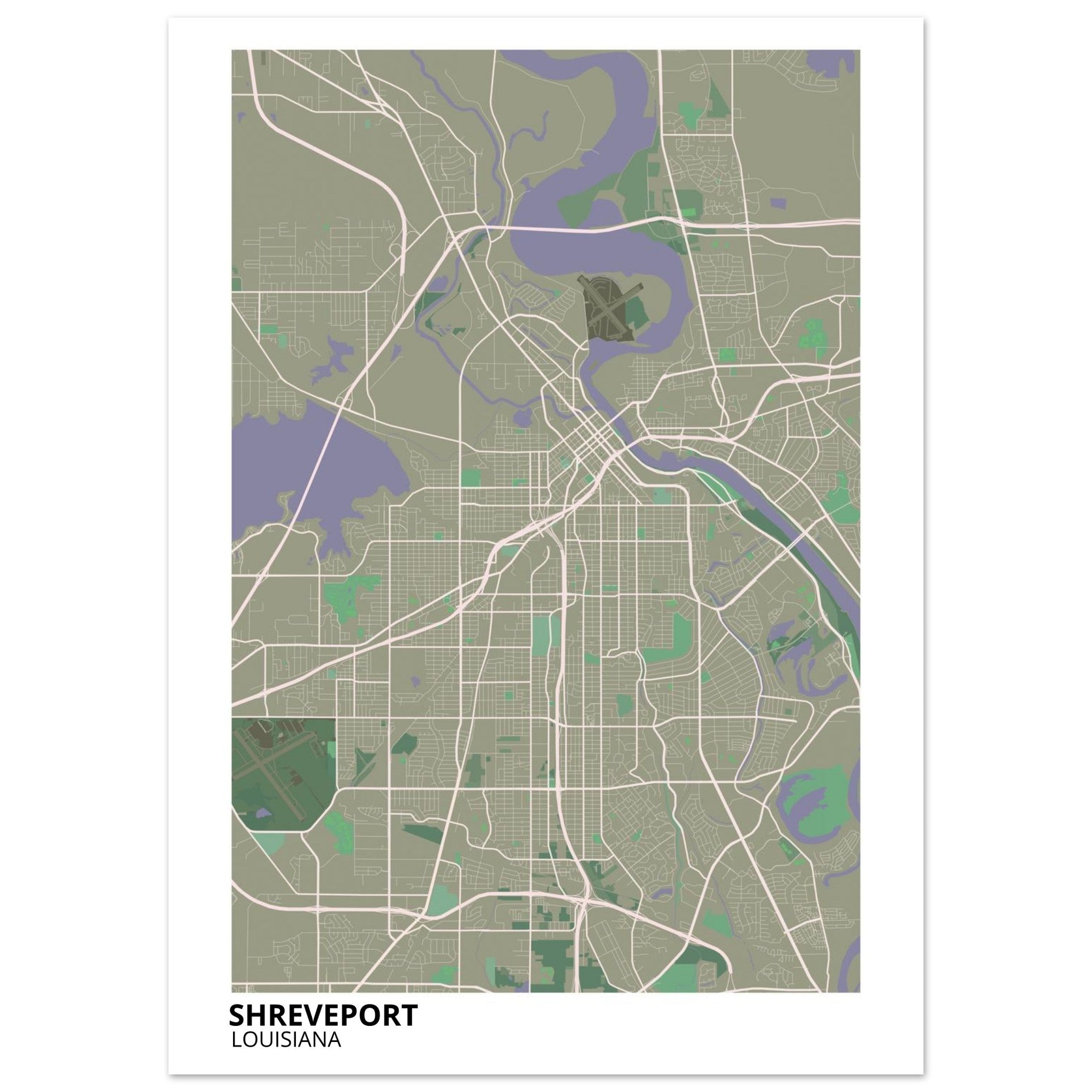 Shreveport Louisiana City Map Poster | Custom Map Art Print - Ink And Atlas