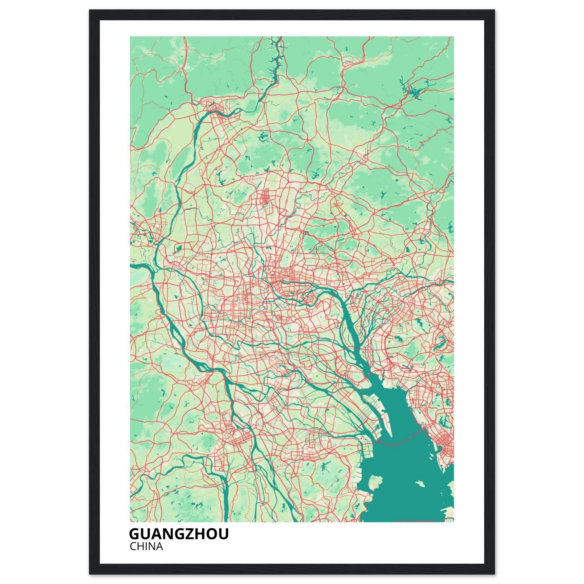 guangzhou china map poster print