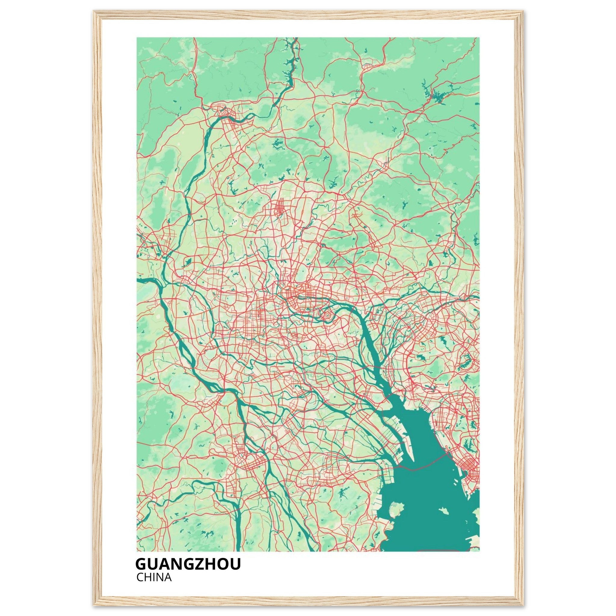guangzhou china map poster print