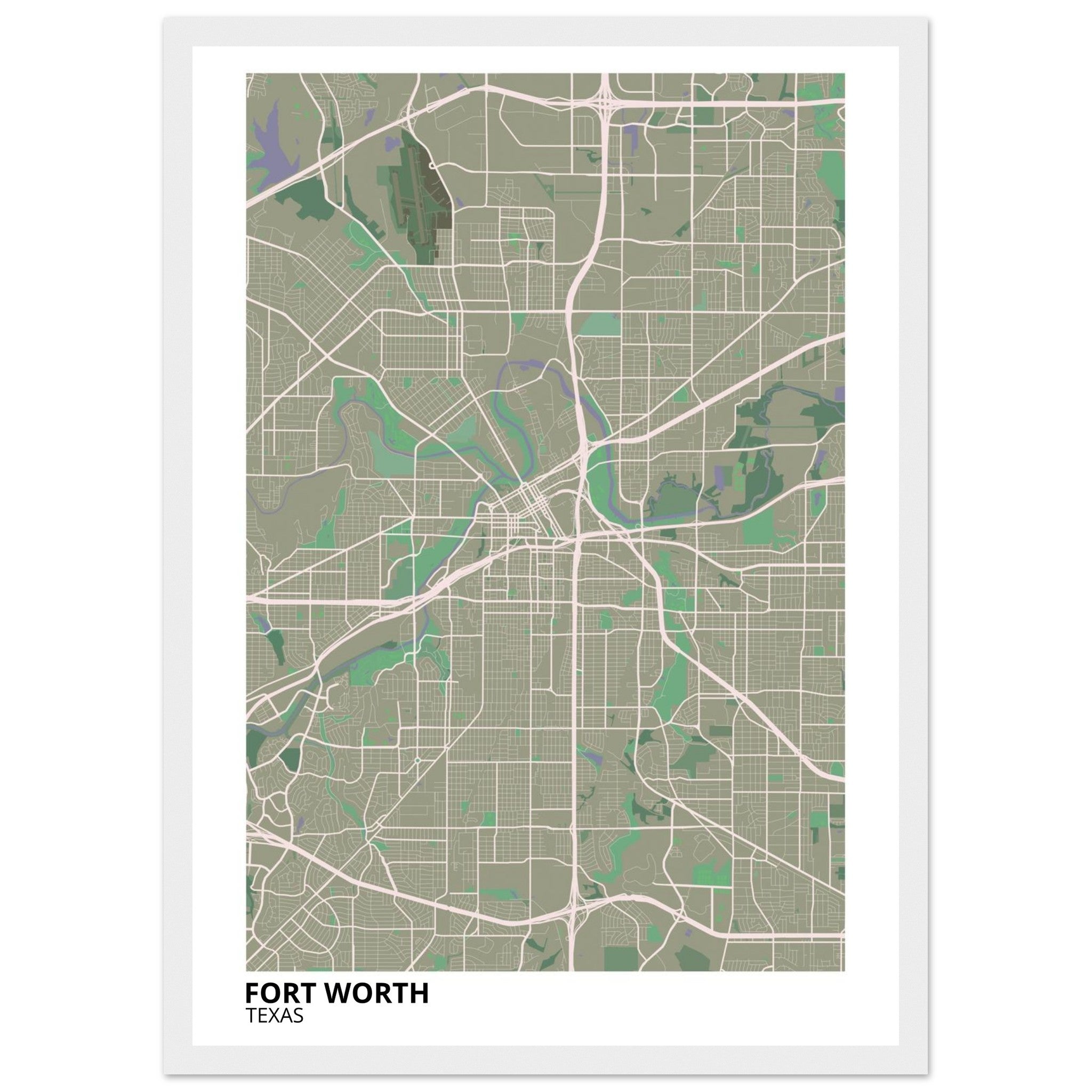 fort worth map poster print
