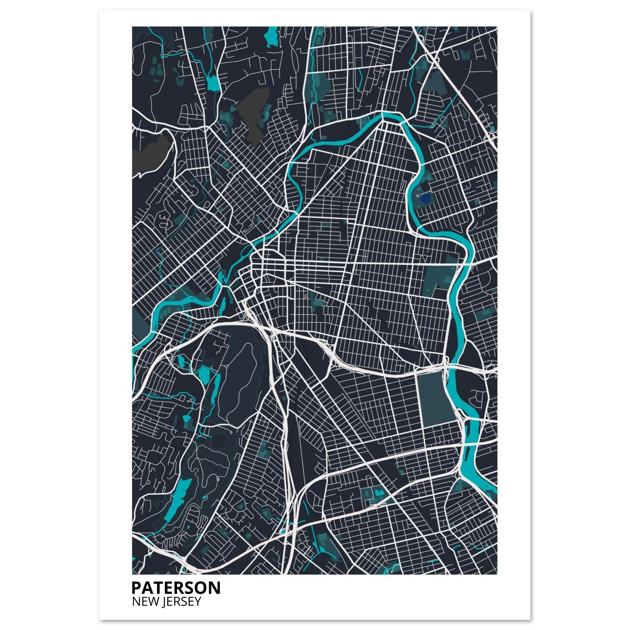 Paterson New Jersey City Map Poster | Custom Map Art Print - Ink And Atlas