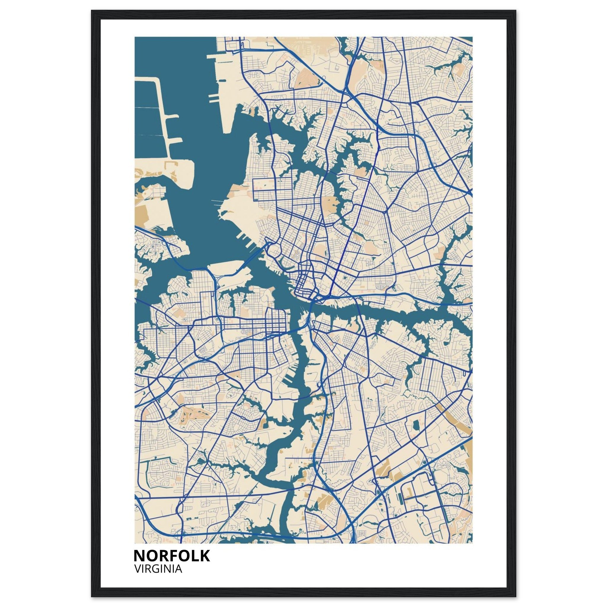 Norfolk Virginia City Map Poster | Custom Map Art Print - Ink And Atlas