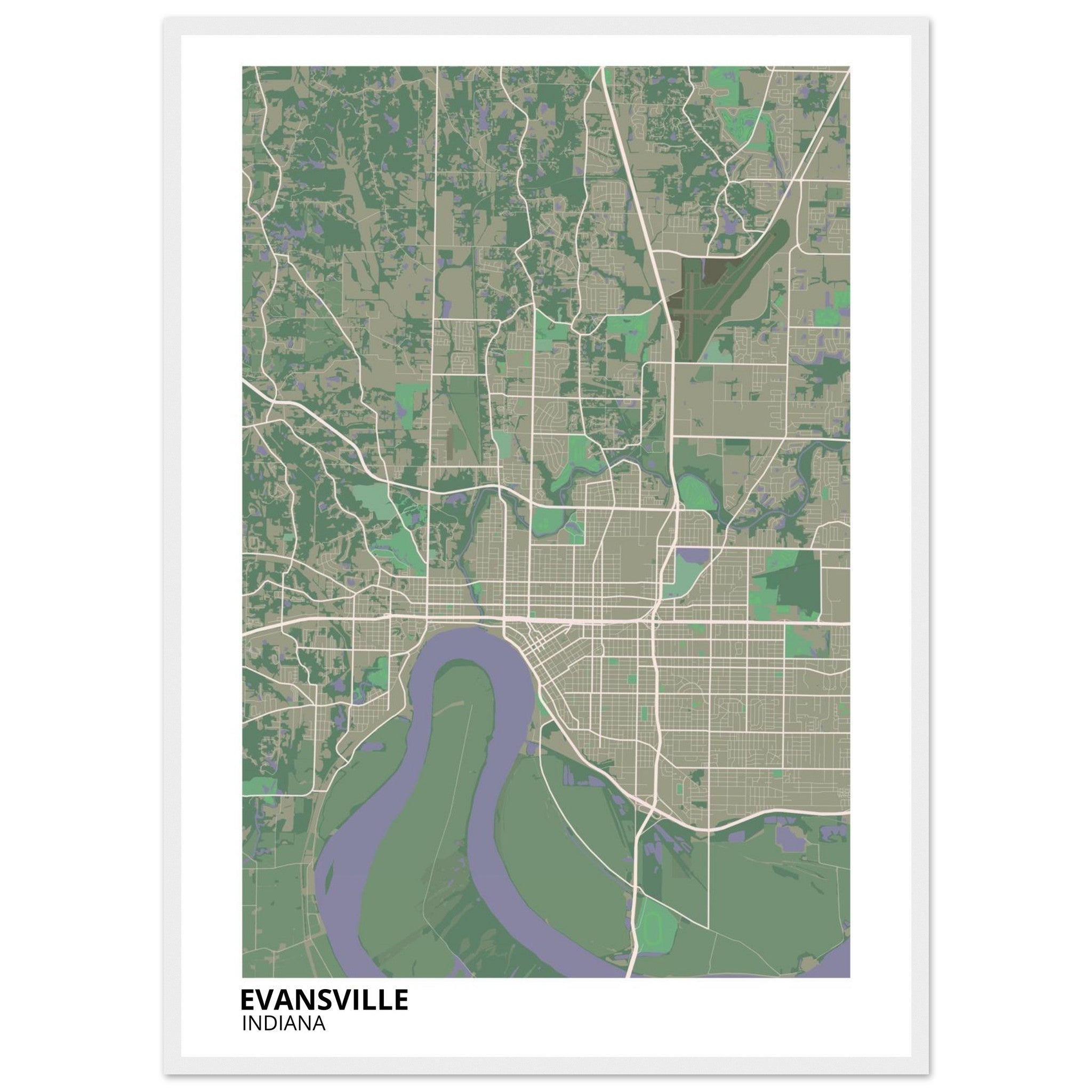 Evansville Indiana City Map Poster | Custom Map Art Print - Ink And Atlas