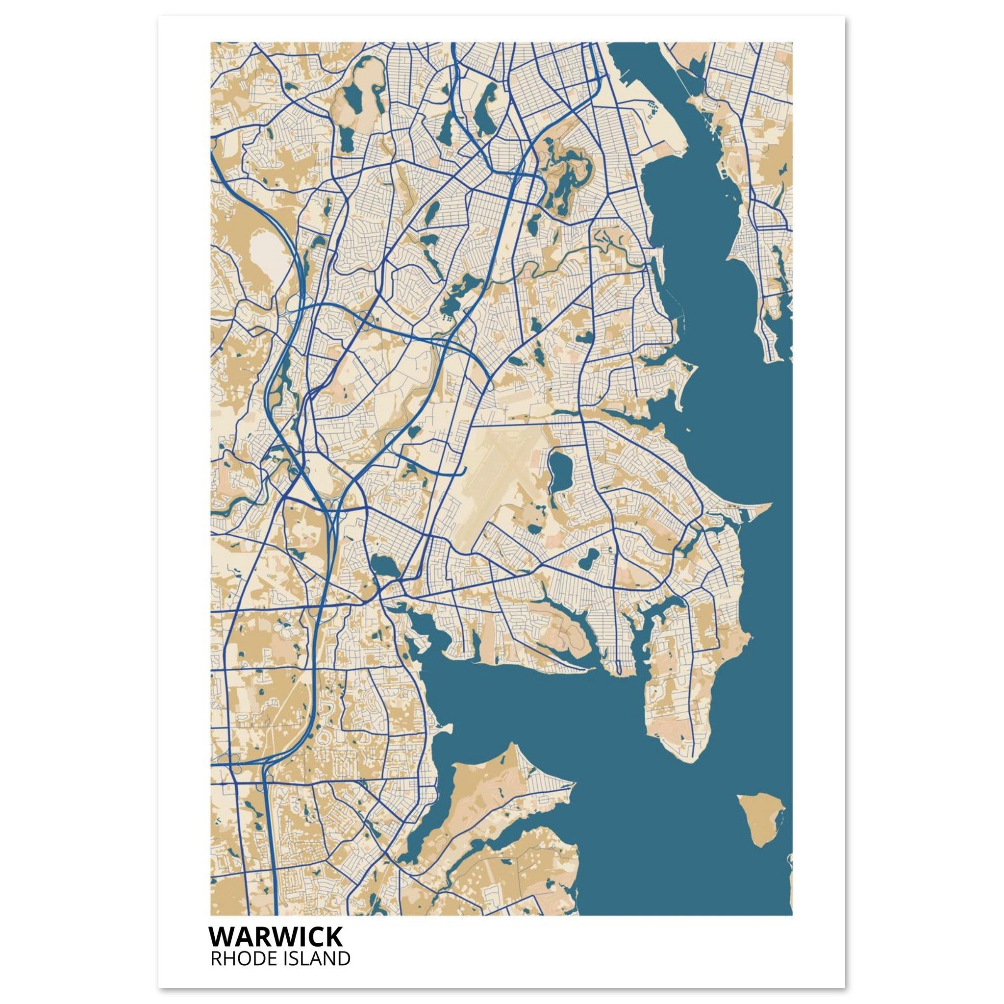 Warwick Rhode Island City Map Poster | Custom Map Art Print - Ink And Atlas