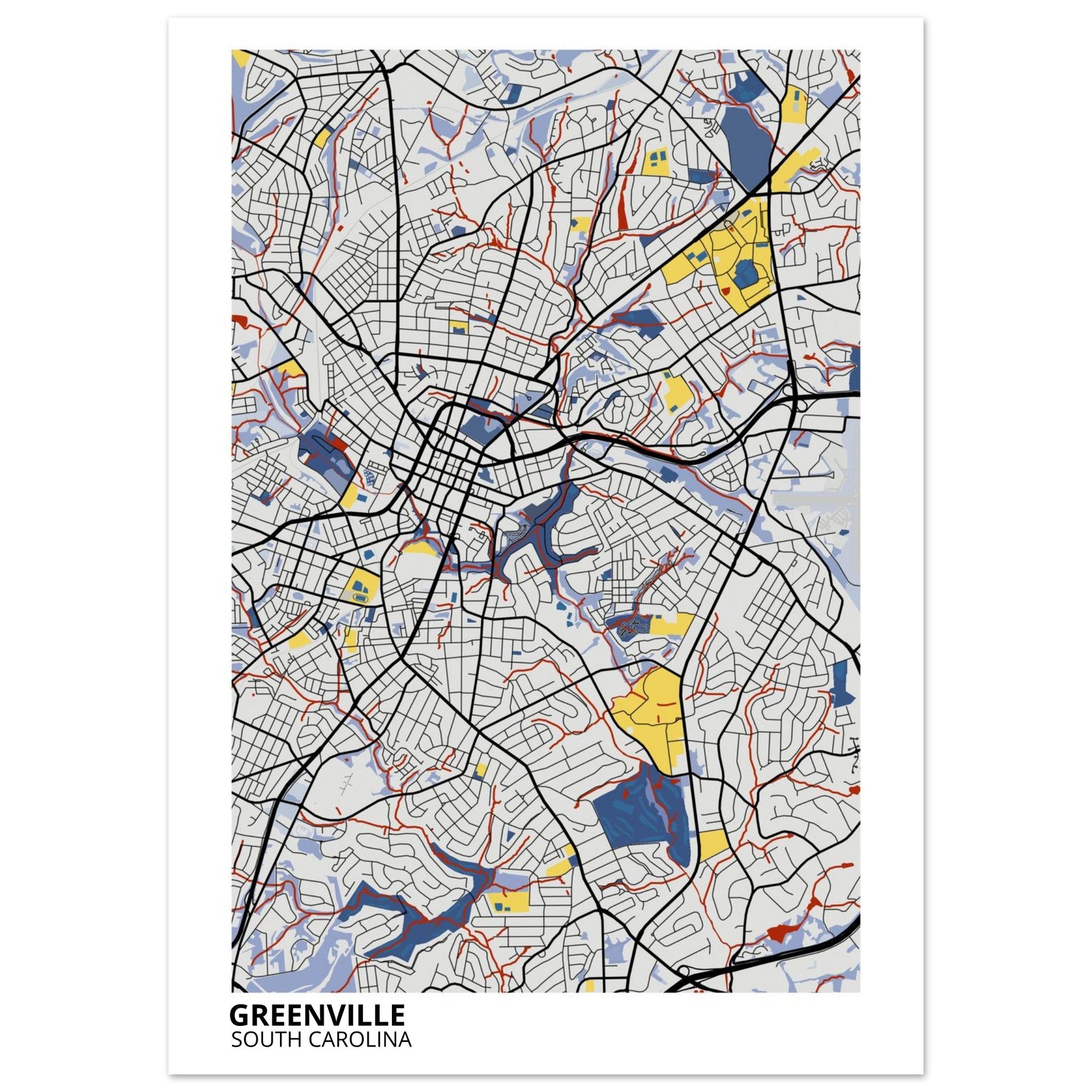 Greenville South Carolina City Map Poster | Custom Map Art Print - Ink And Atlas