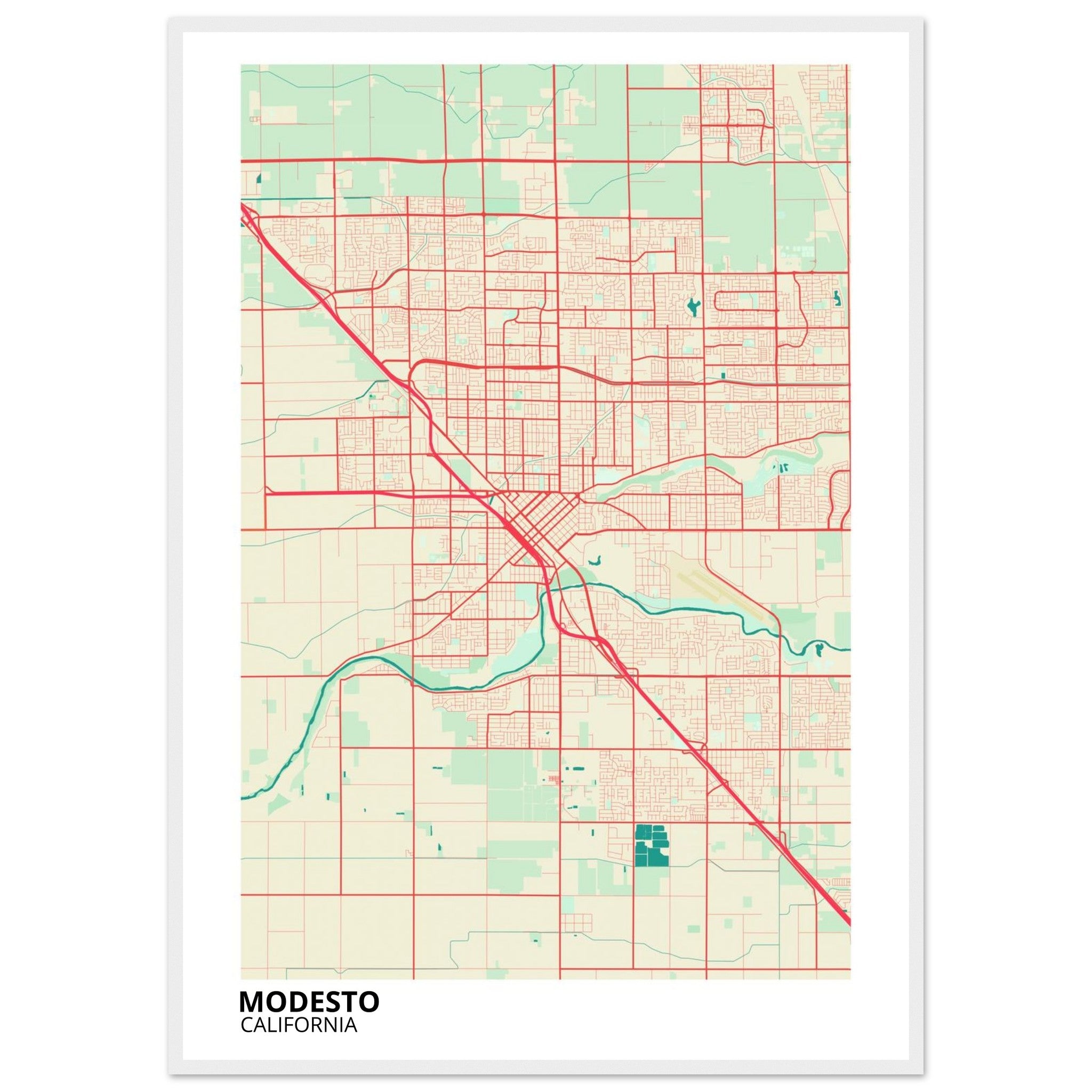 Modesto California City Map Poster | Custom Map Art Print - Ink And Atlas