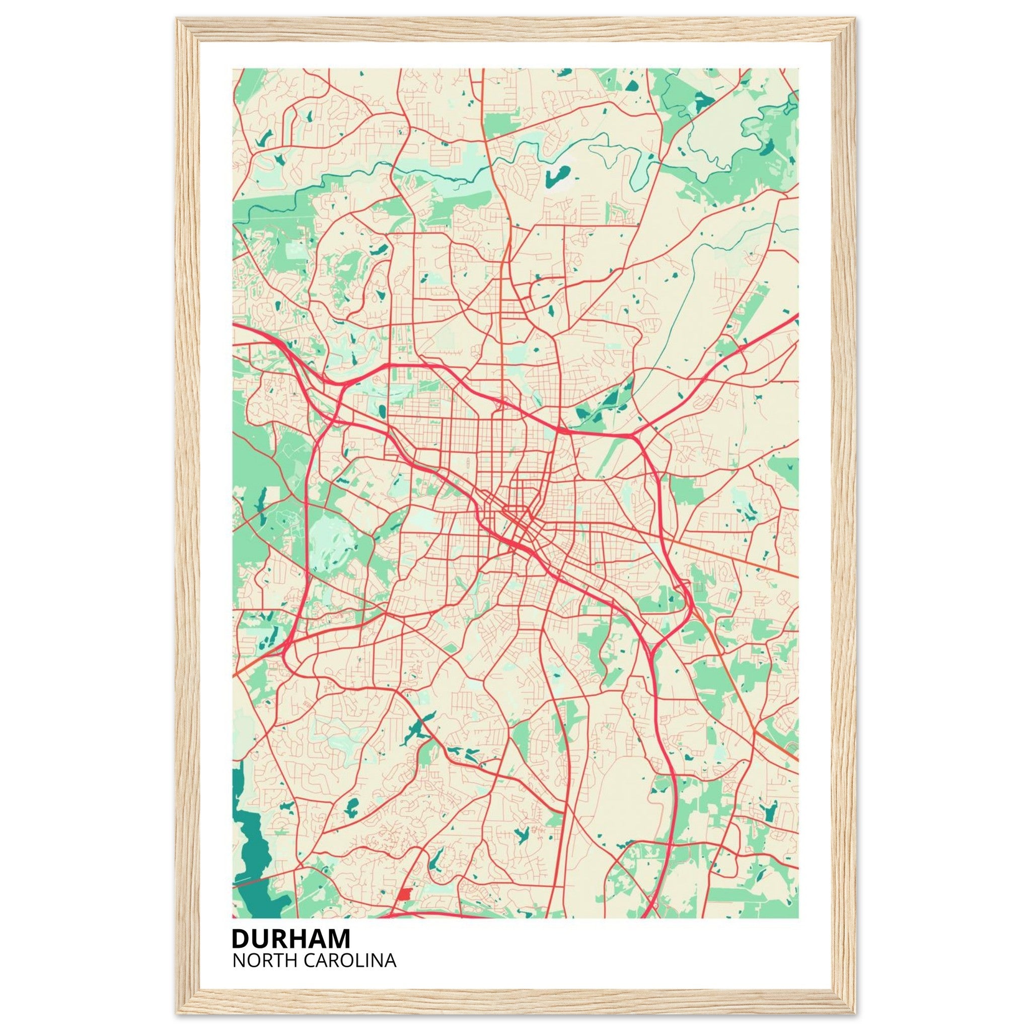 Durham North Carolina City Map Poster | Custom Map Art Print - Ink And Atlas