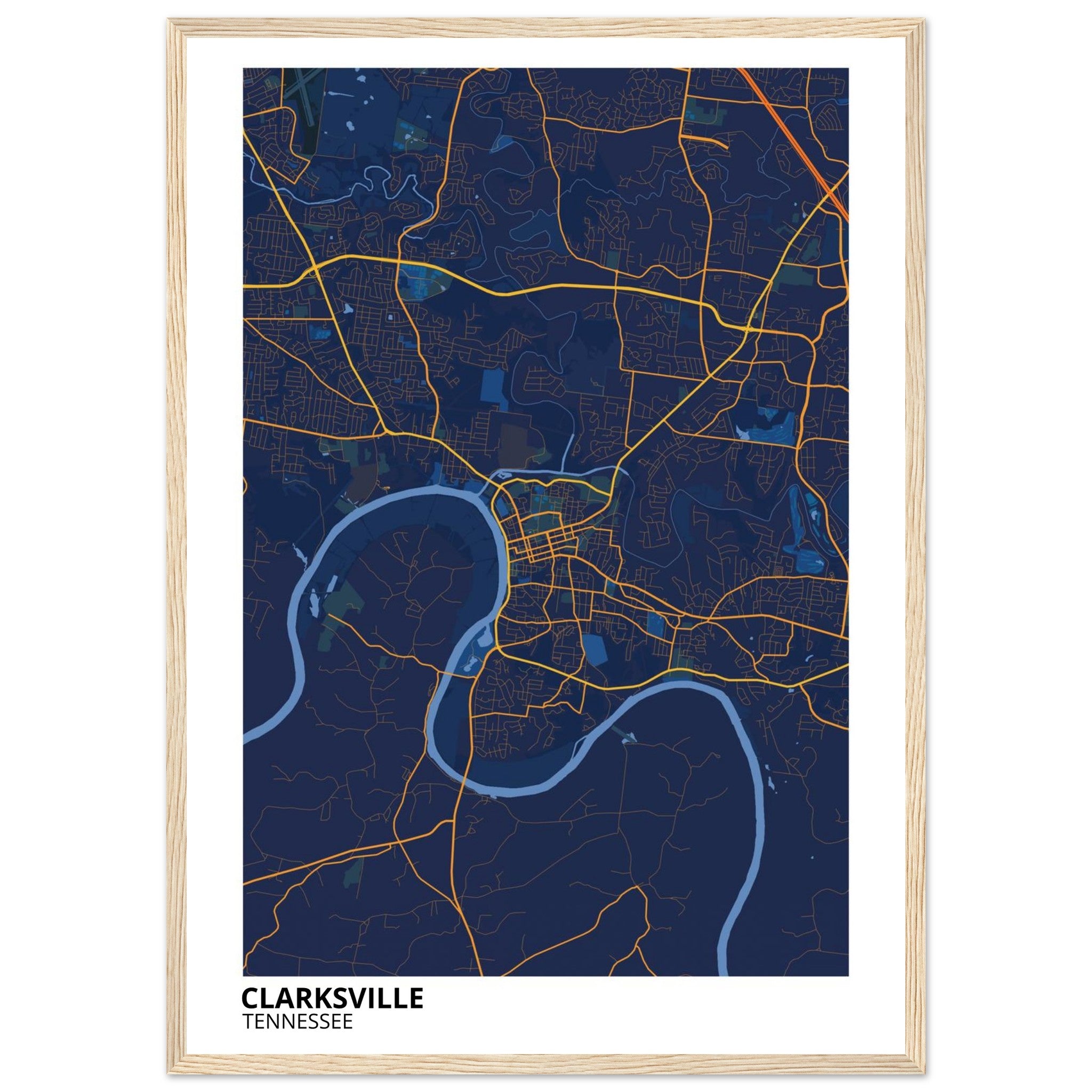 Clarksville Tennessee City Map Poster | Custom Map Art Print - Ink And Atlas