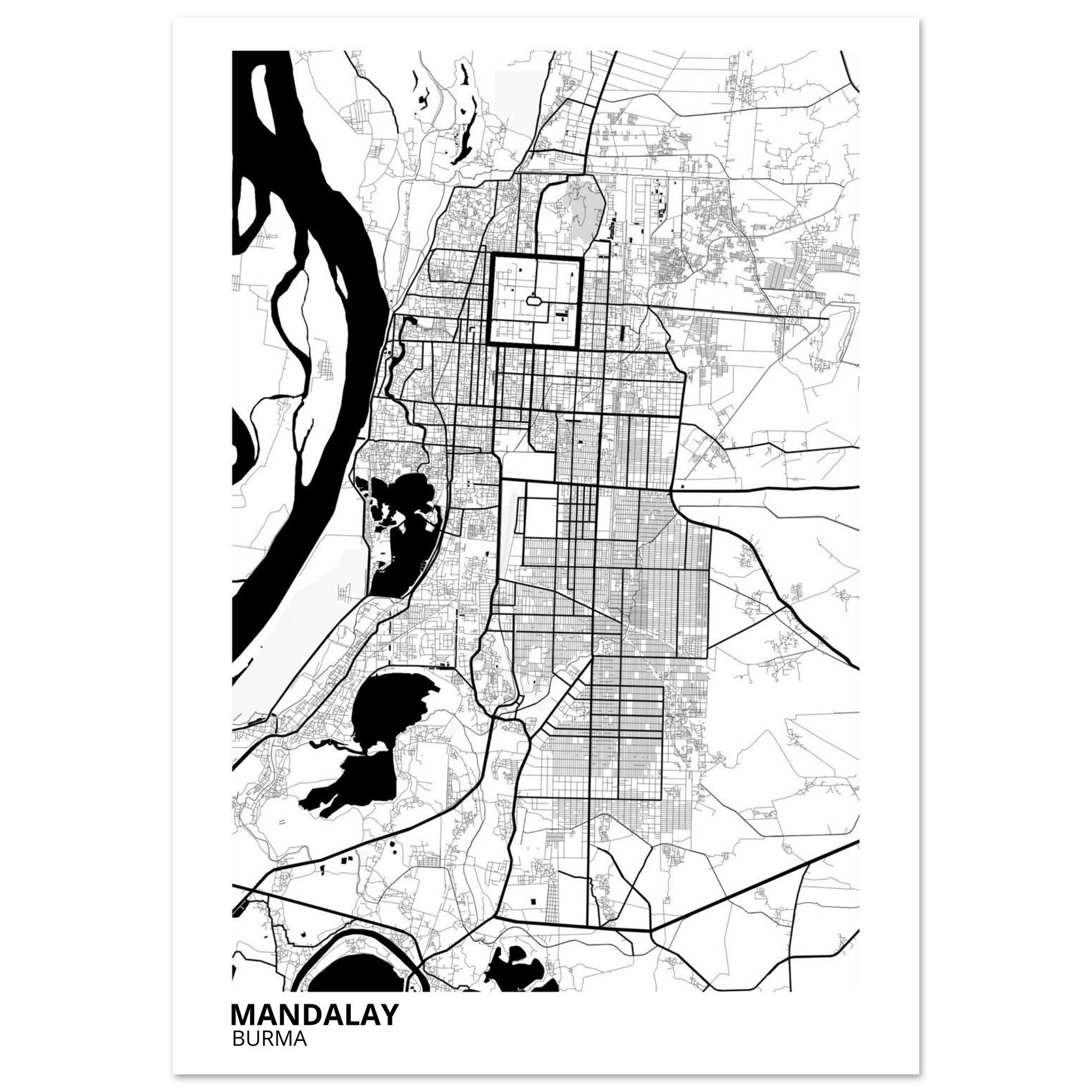 Mandalay Burma City Map Poster | Custom Map Art Print - Ink And Atlas