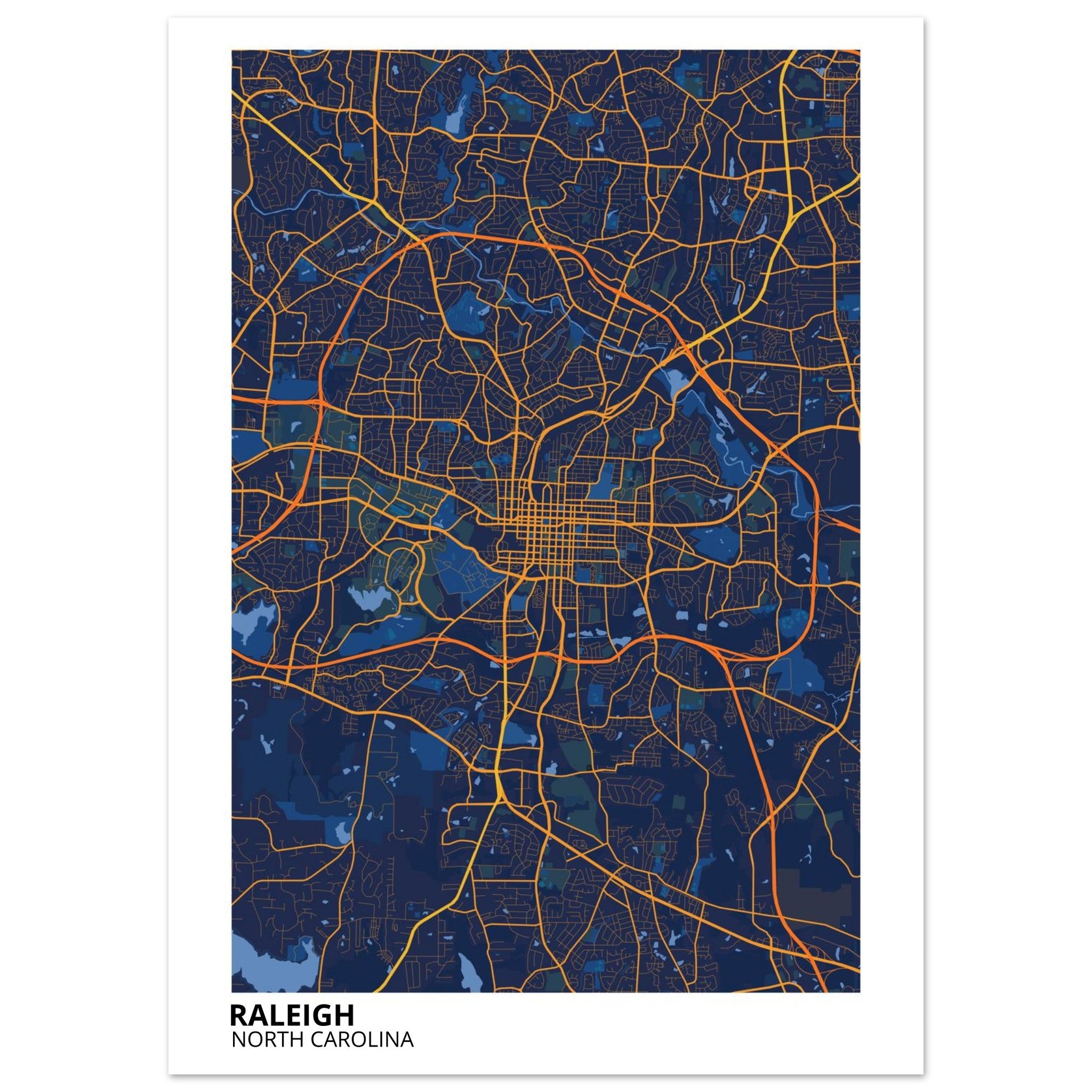 raleigh map poster print