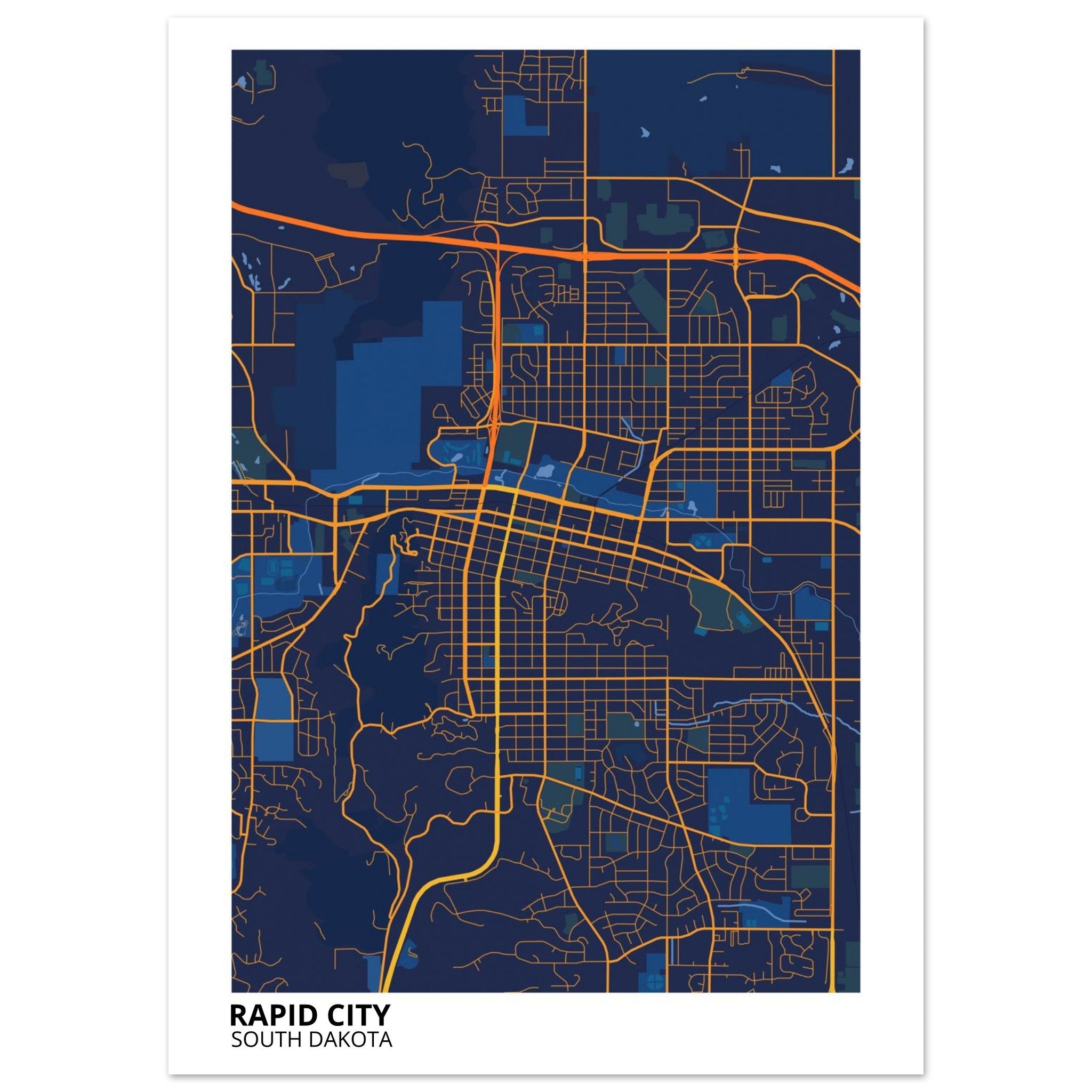Rapid City South Dakota City Map Poster | Custom Map Art Print - Ink And Atlas