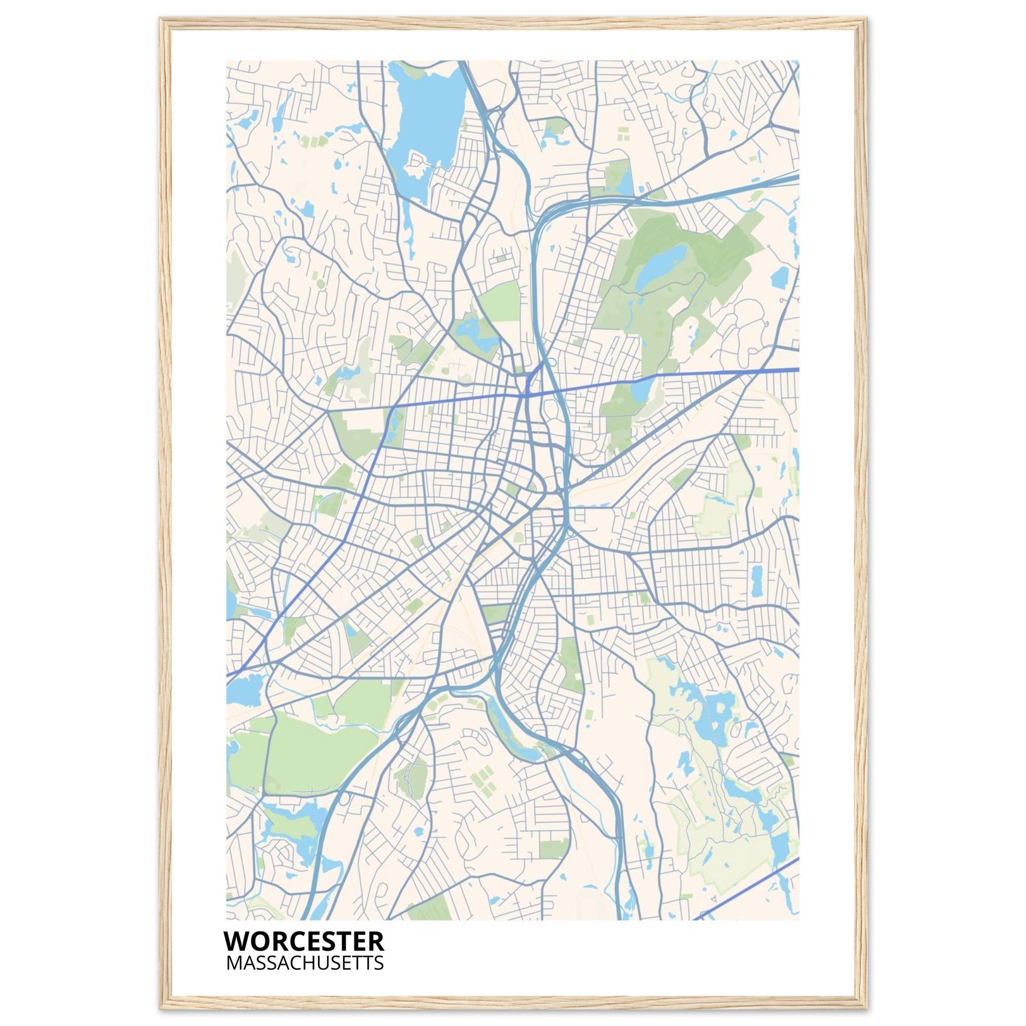 worcester map poster print