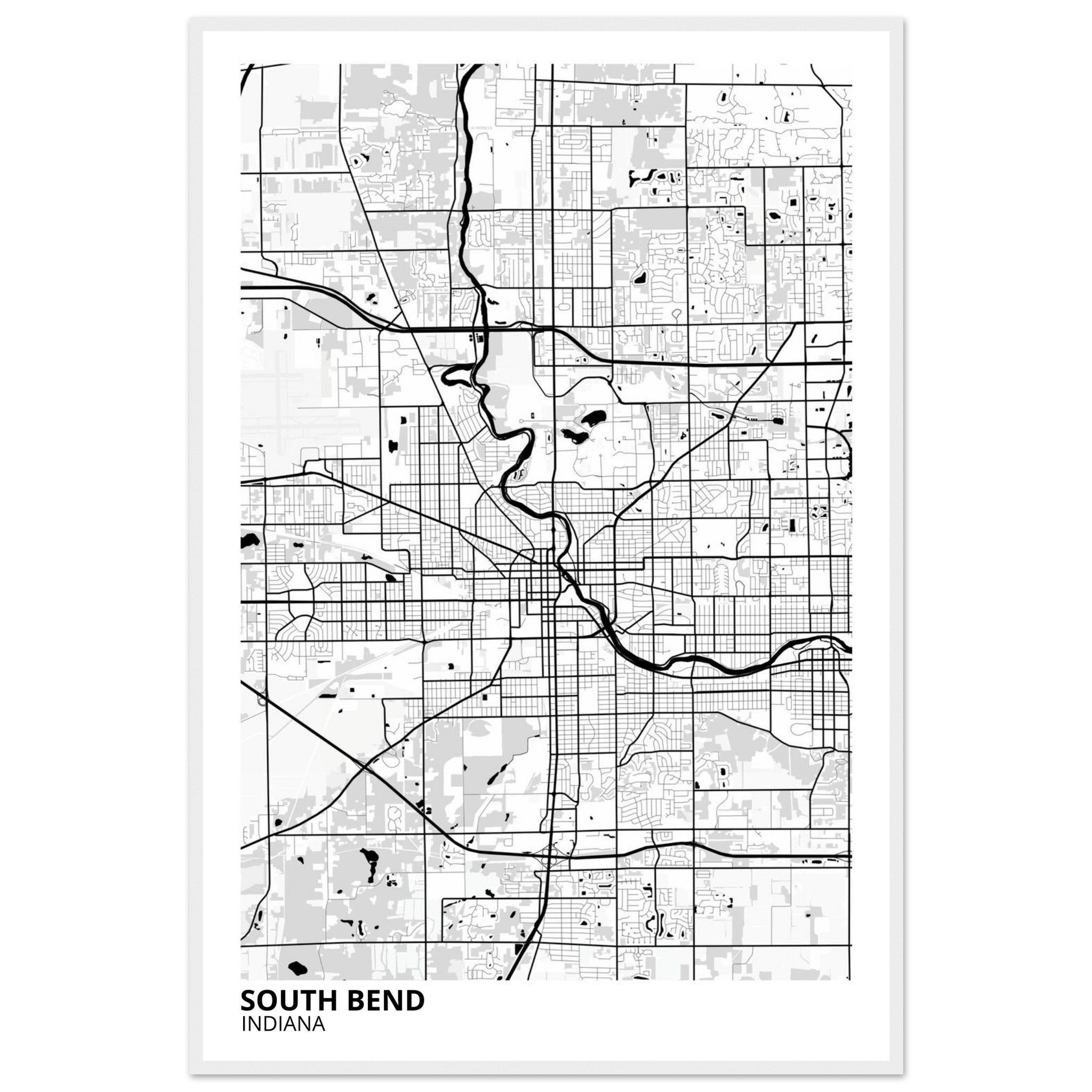 South Bend Indiana City Map Poster | Custom Map Art Print - Ink And Atlas