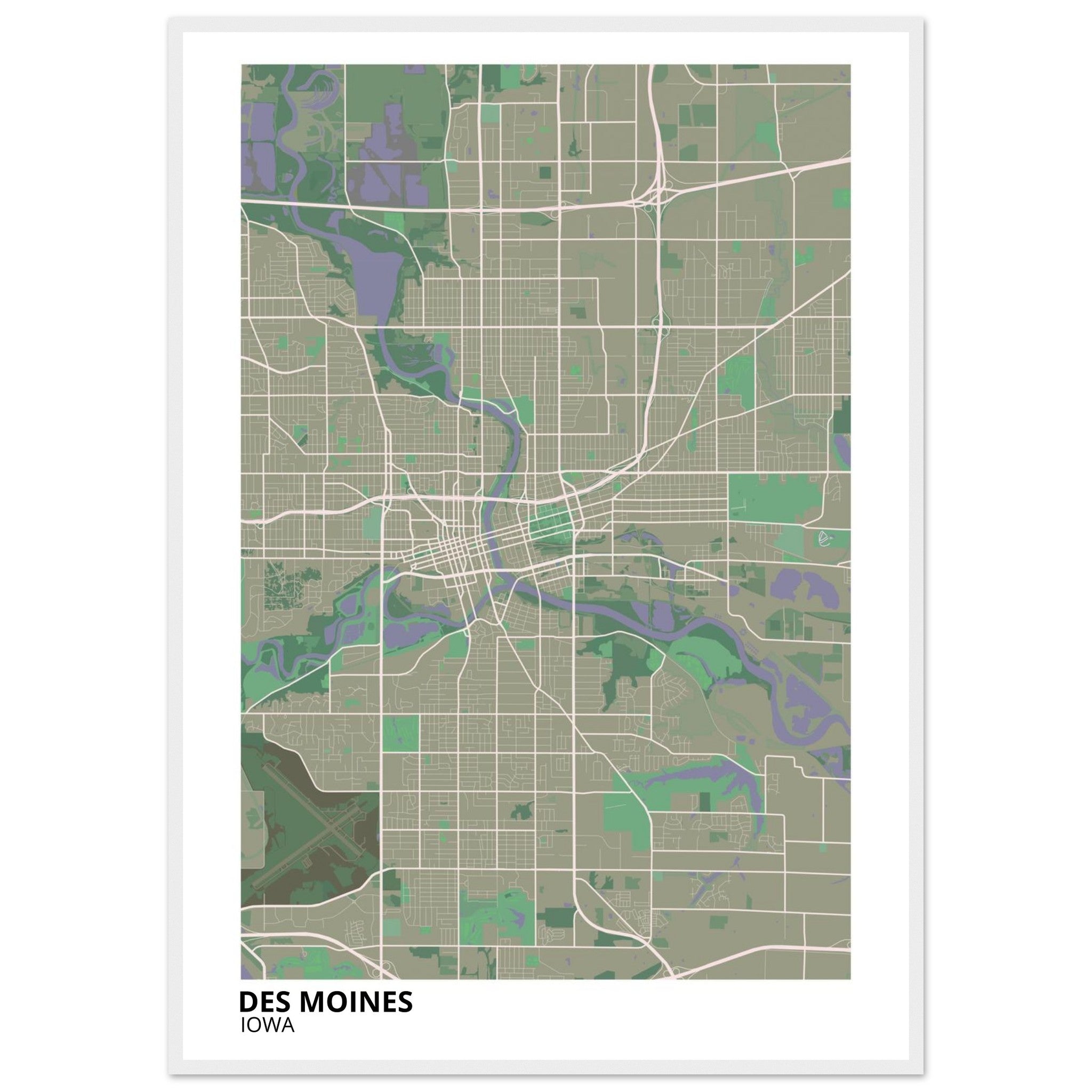 des moines map poster print