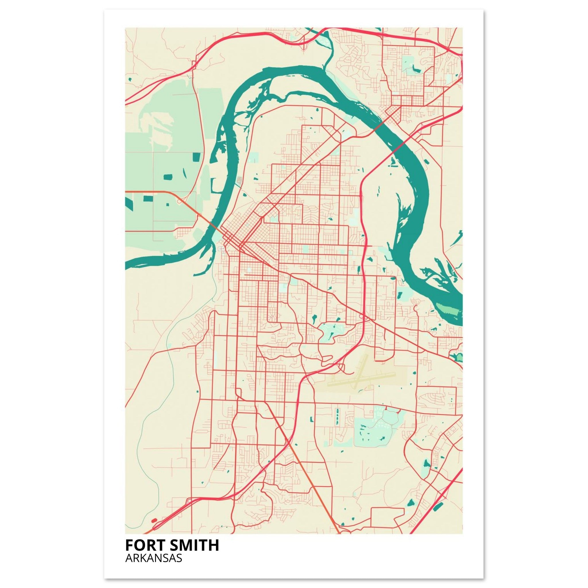 Fort Smith Arkansas City Map Poster | Custom Map Art Print - Ink And Atlas