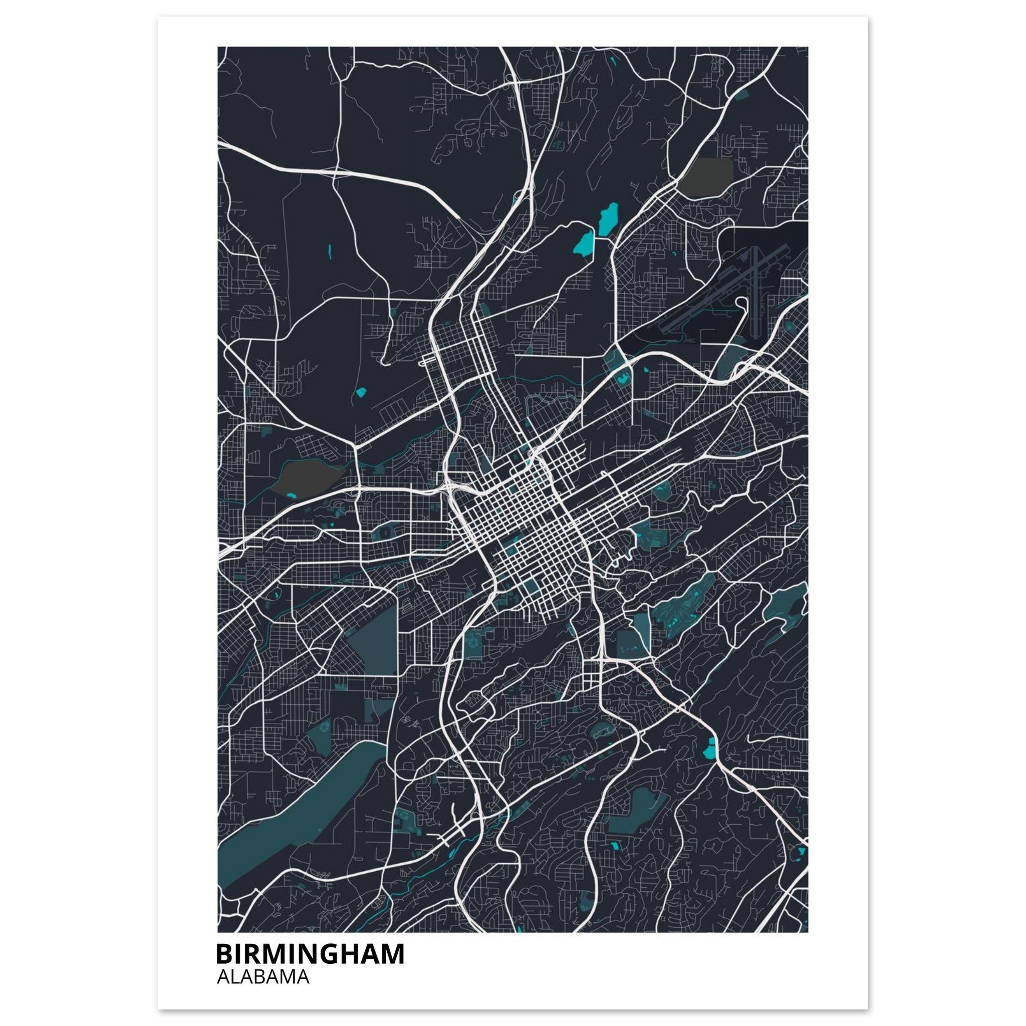birmingham map poster print