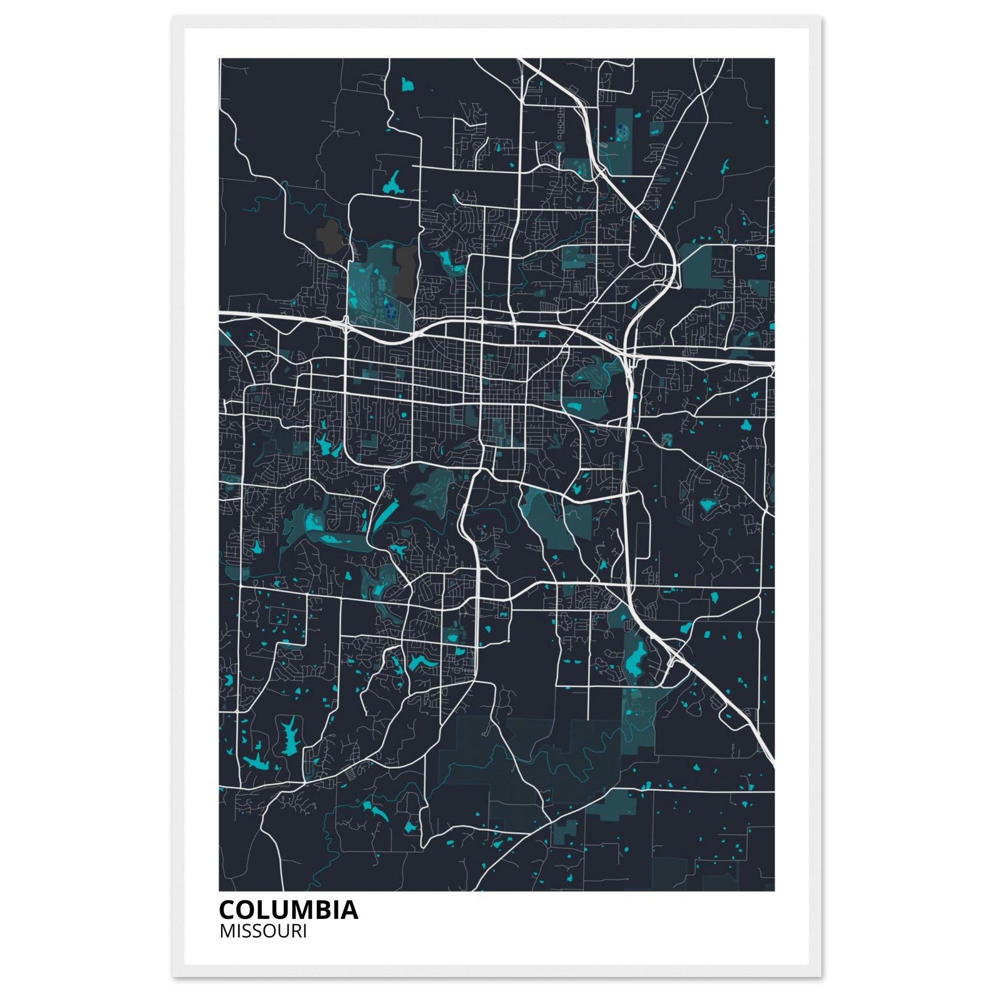 Columbia Missouri City Map Poster | Custom Map Art Print - Ink And Atlas