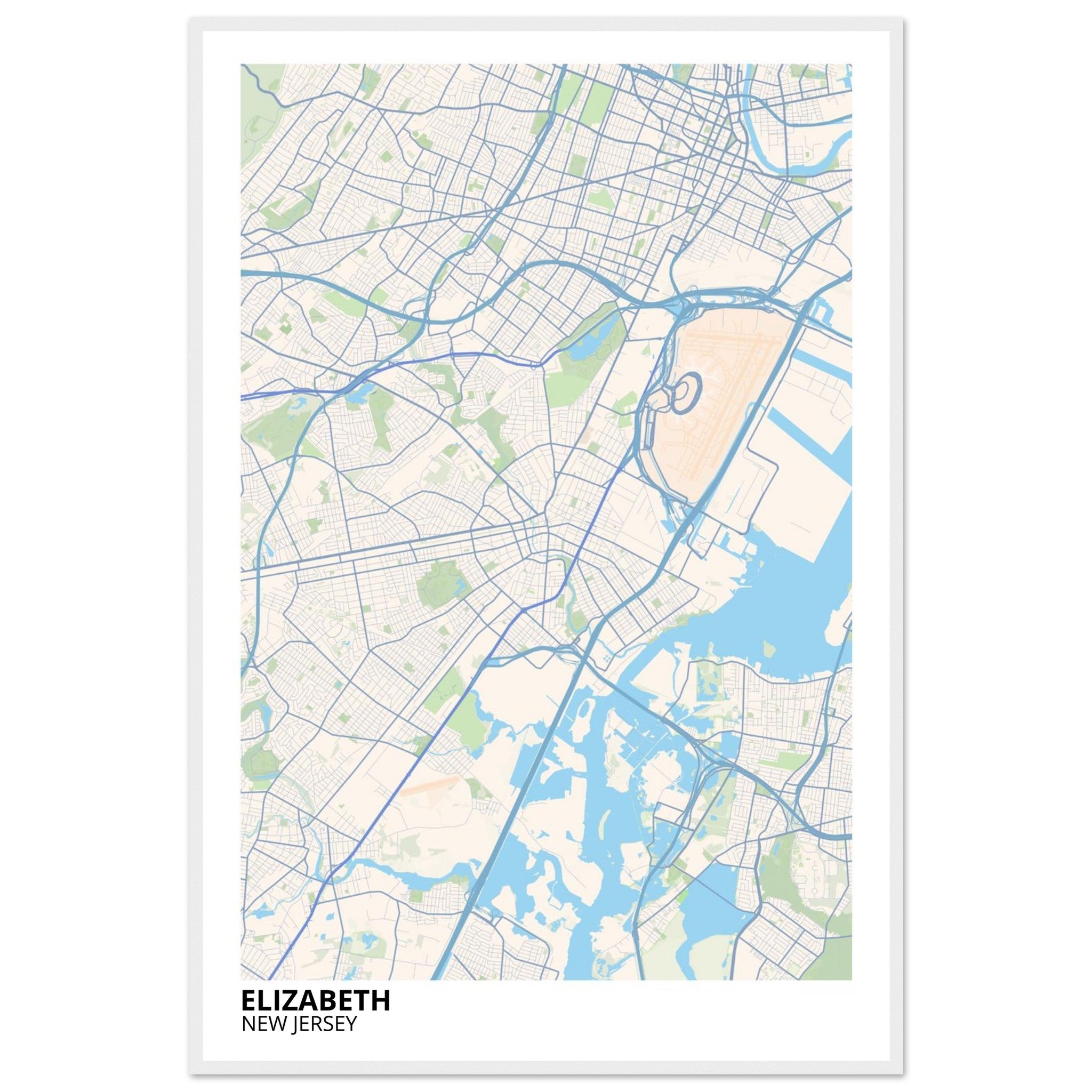 Elizabeth New Jersey City Map Poster | Custom Map Art Print - Ink And Atlas