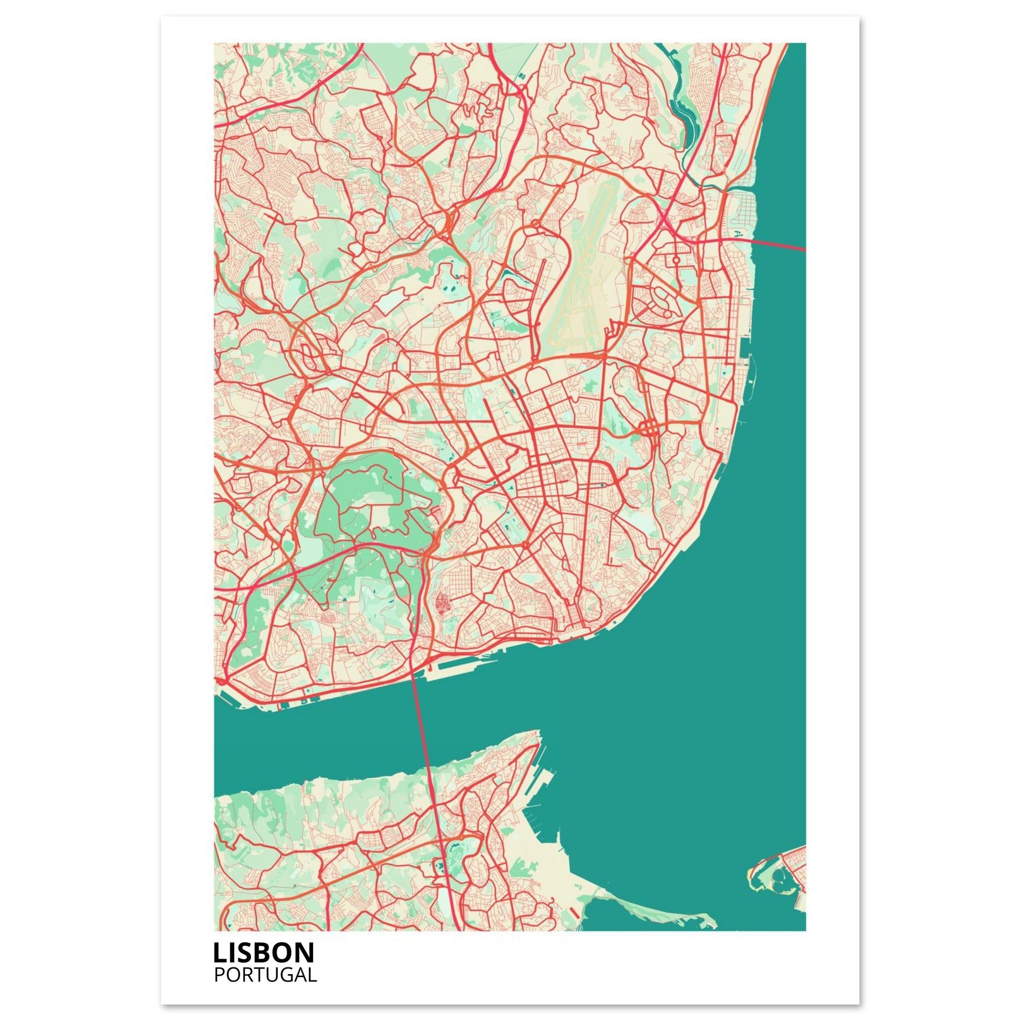 Lisbon Portugal City Map Poster | Custom Map Art Print - Ink And Atlas