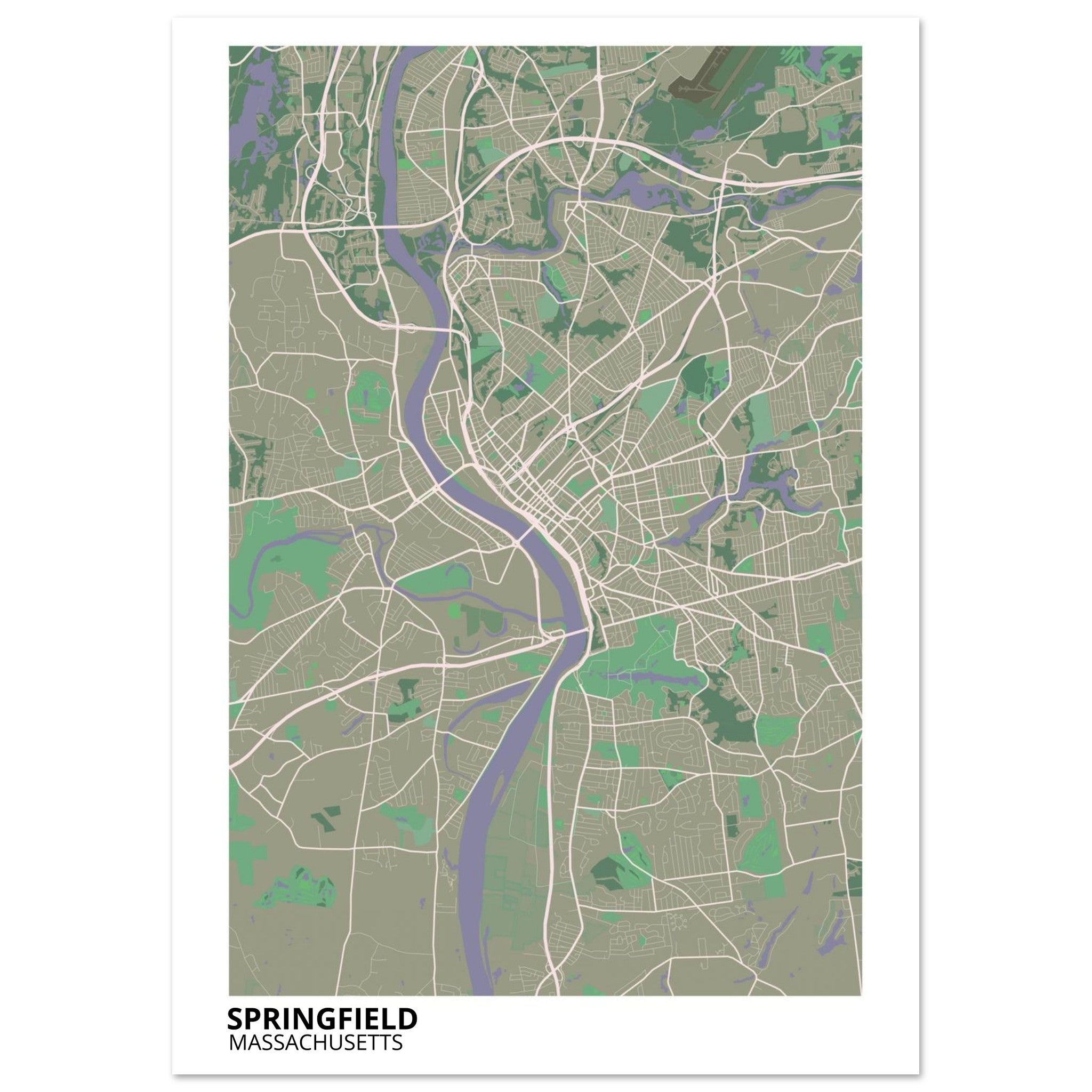 Springfield Massachusetts City Map Poster | Custom Map Art Print - Ink And Atlas