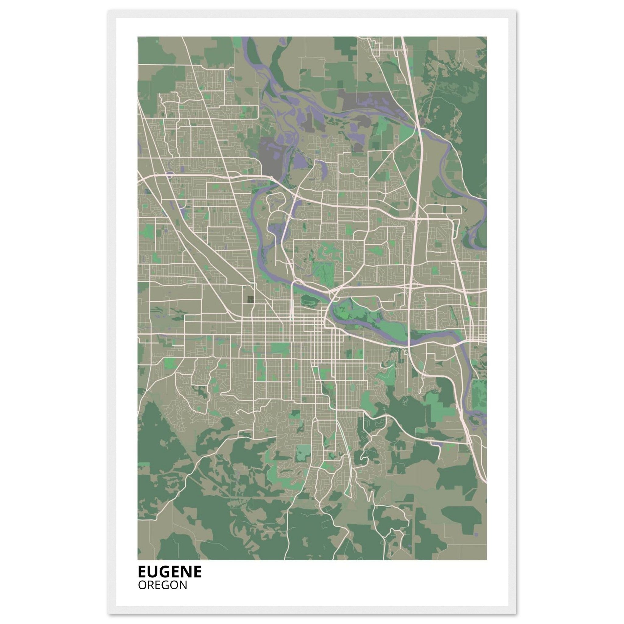 eugene oregon map poster print