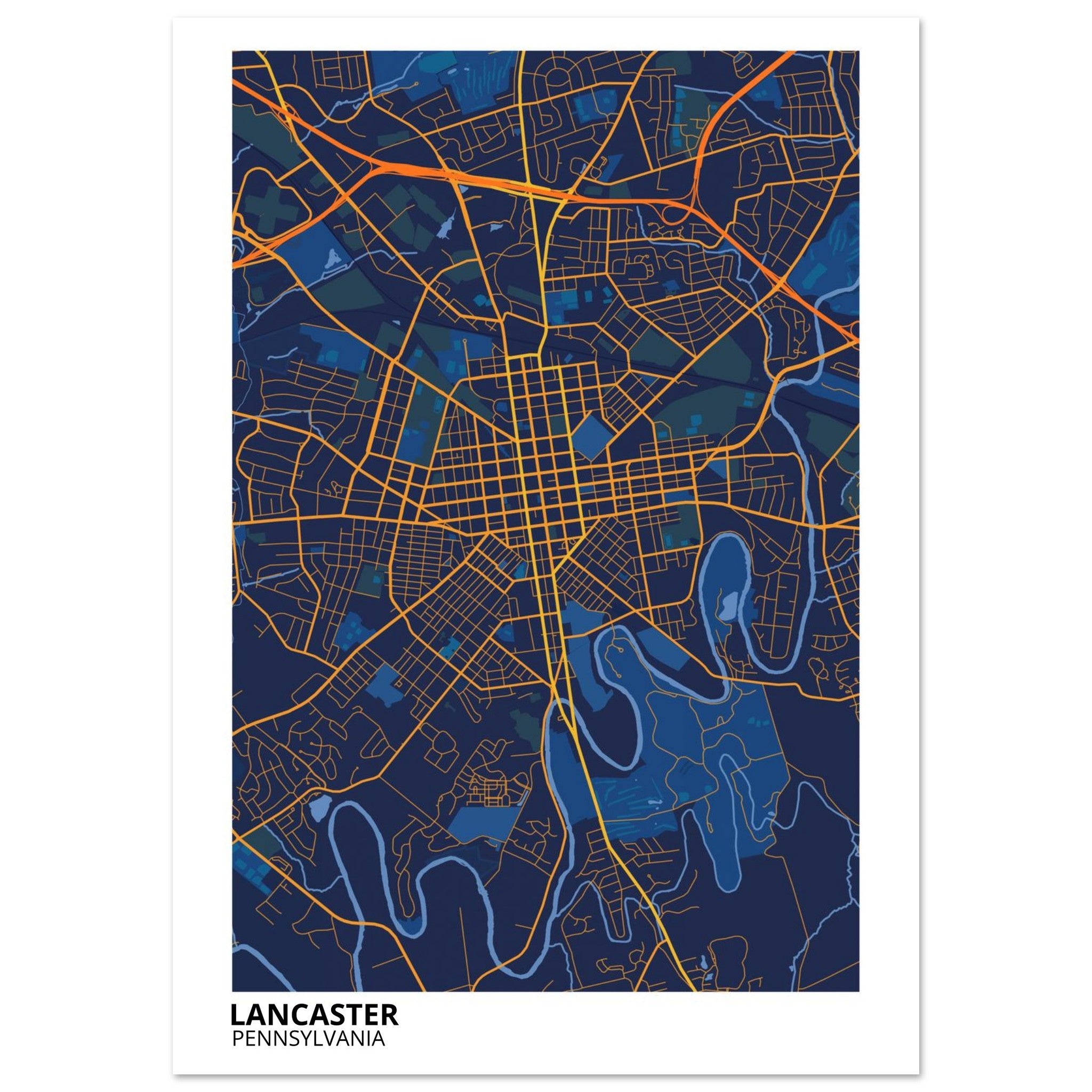 Lancaster Pennsylvania City Map Poster | Custom Map Art Print - Ink And Atlas
